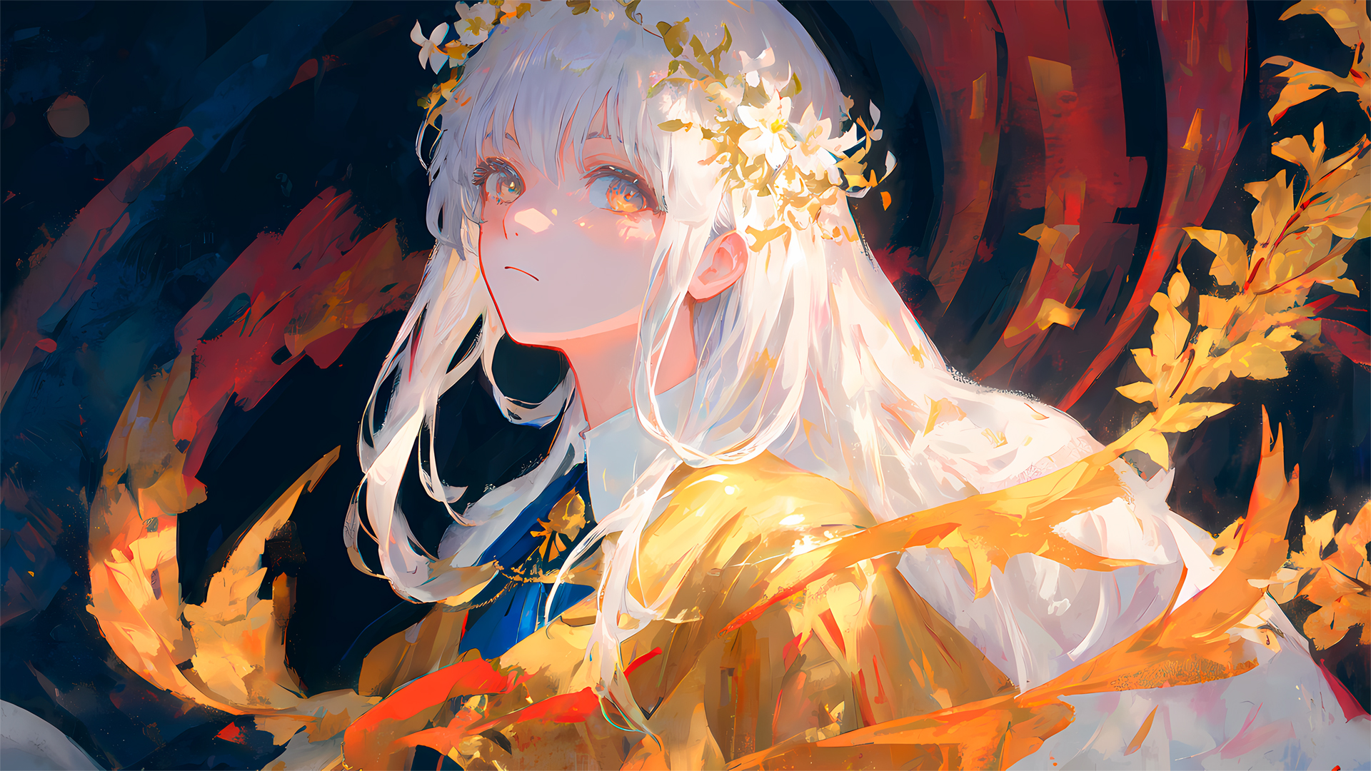 ['动漫 白色头发 壁纸 花朵 唯美 4K']