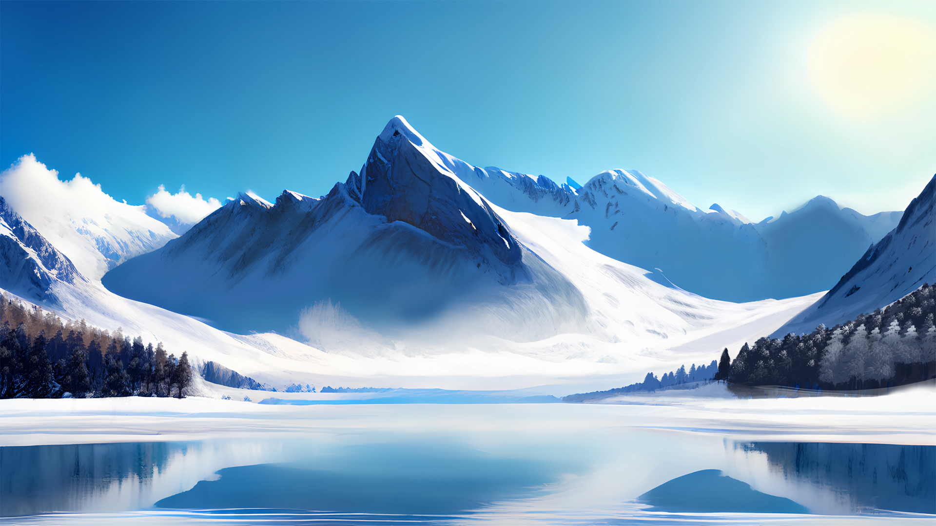 ['高清自然风景壁纸 雪山湖泊森林倒影']