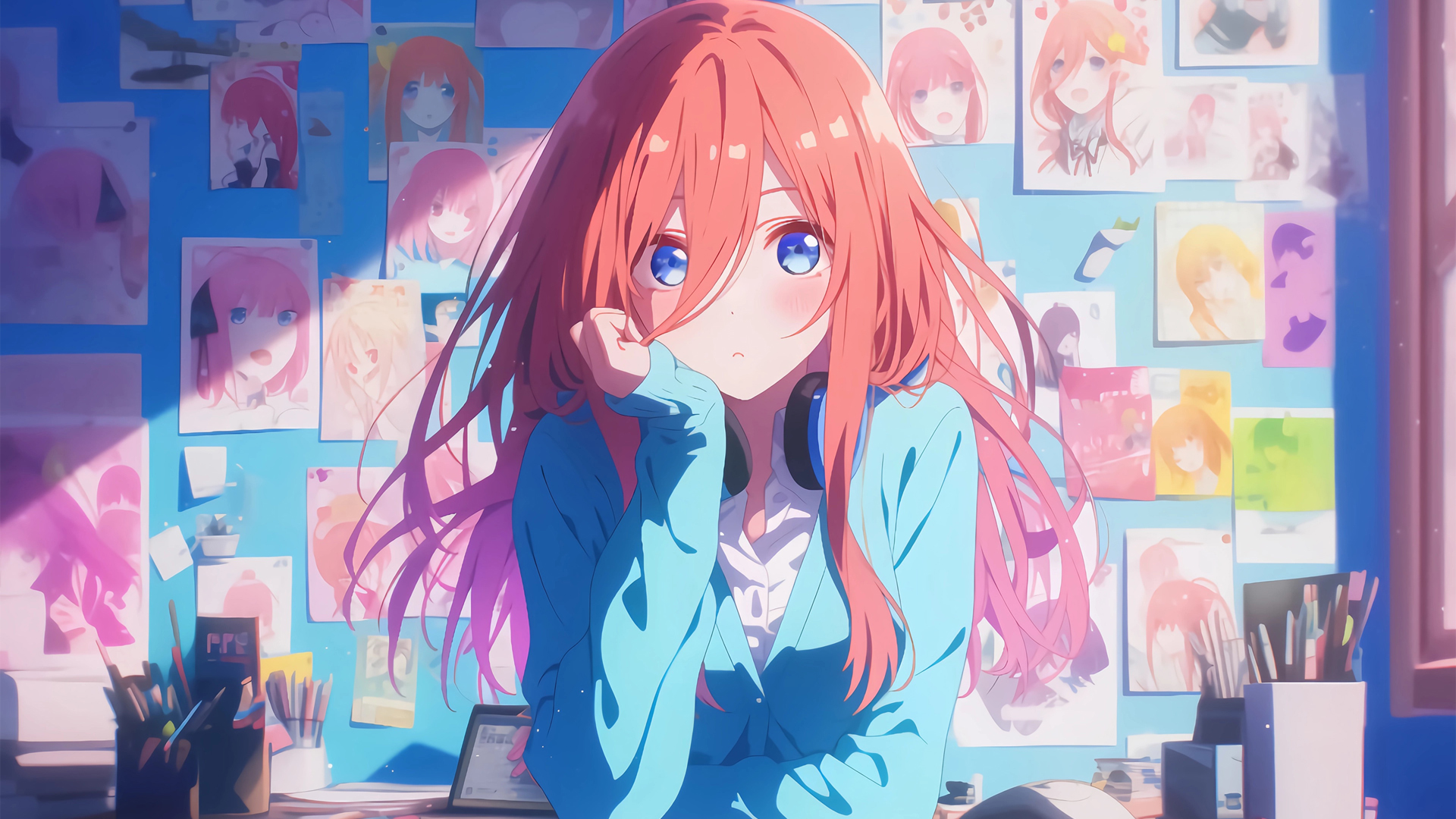 ['蓝色衣服 动漫女孩 大头贴 桌面壁纸']