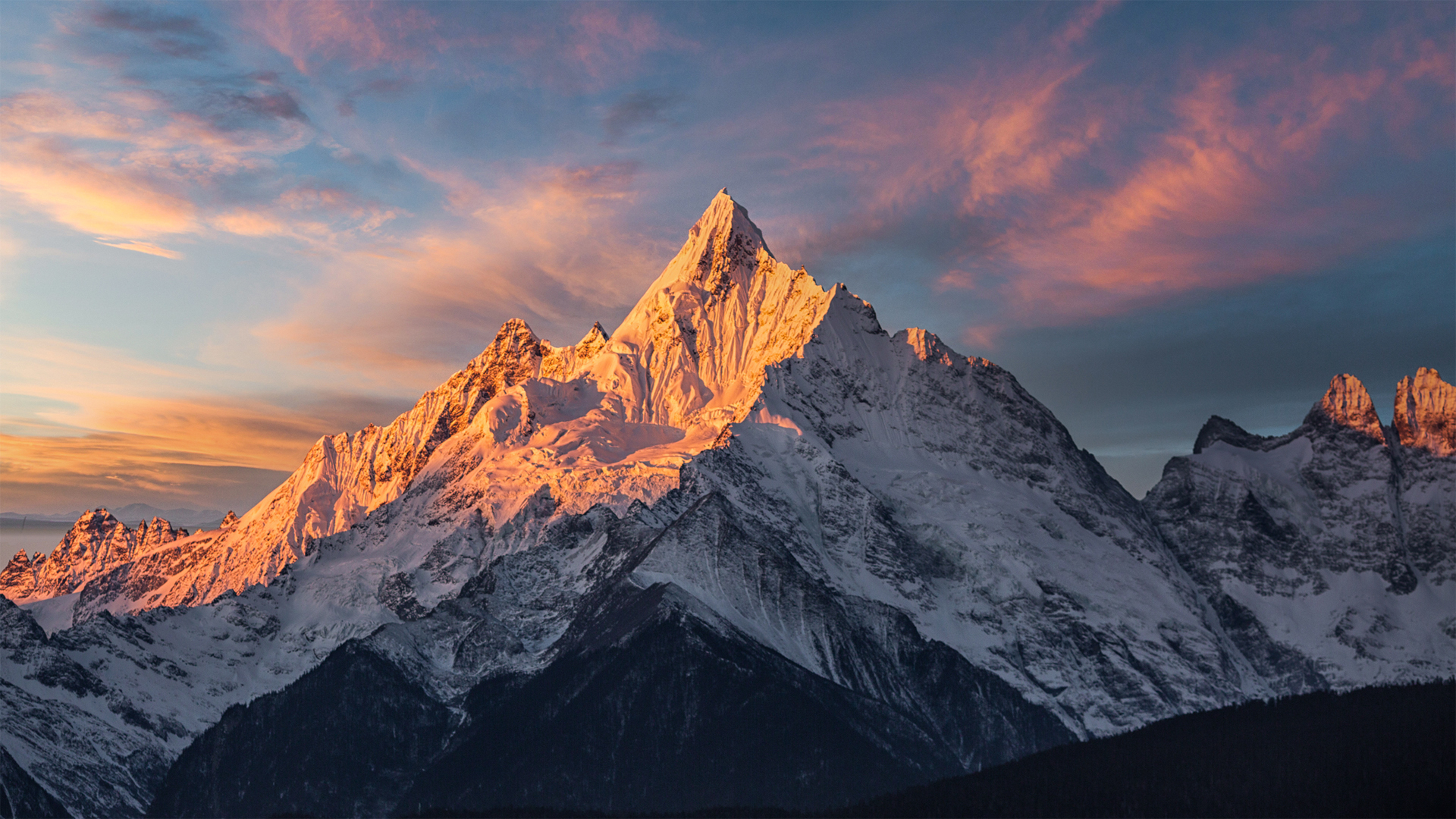 ['日照金山 日落金山 高清壁纸 自然风光 雪山风景 手机电脑壁纸']