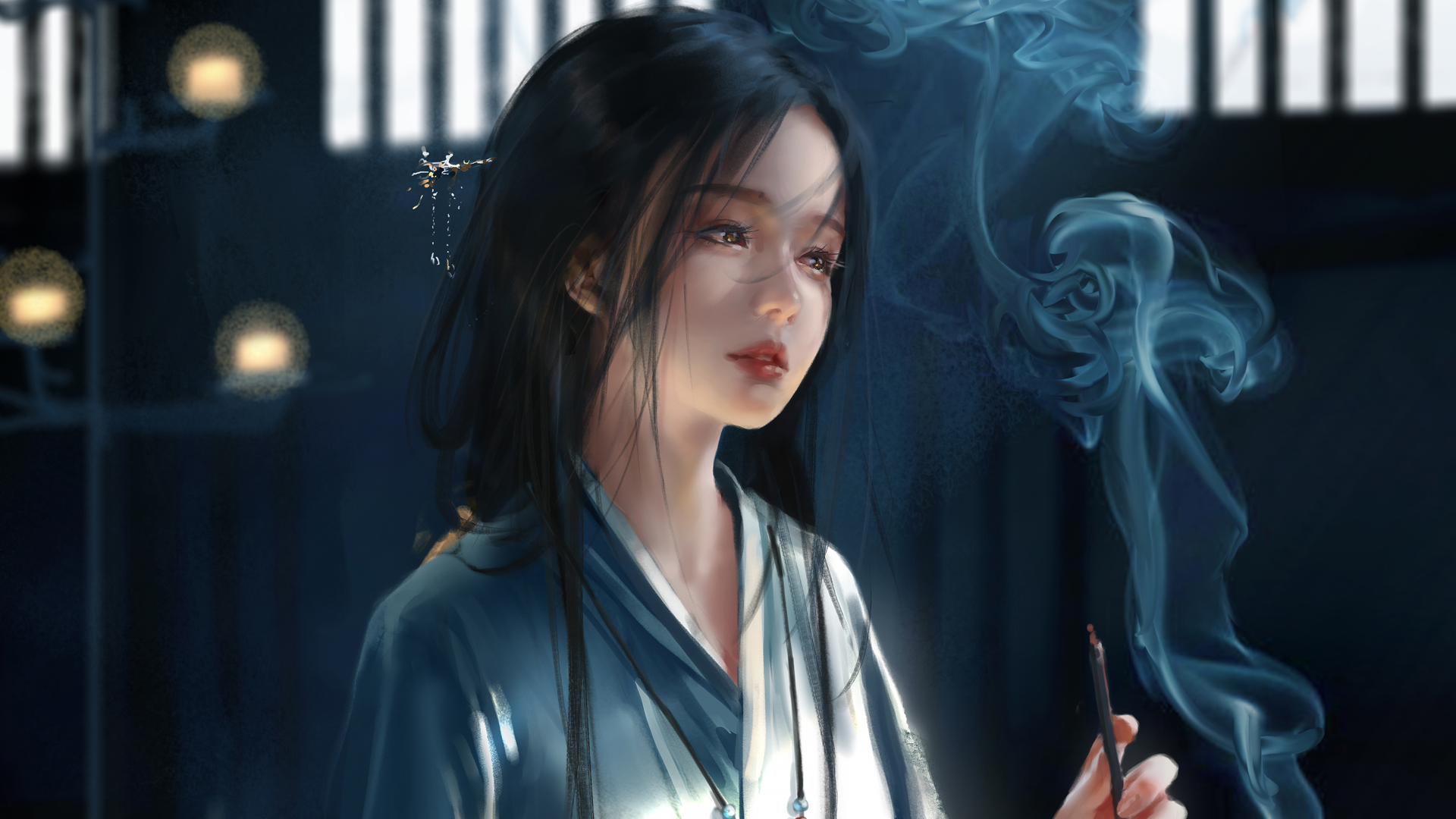 ['古风美女 毛笔书法 水墨画 唯美壁纸 高清手机壁纸']