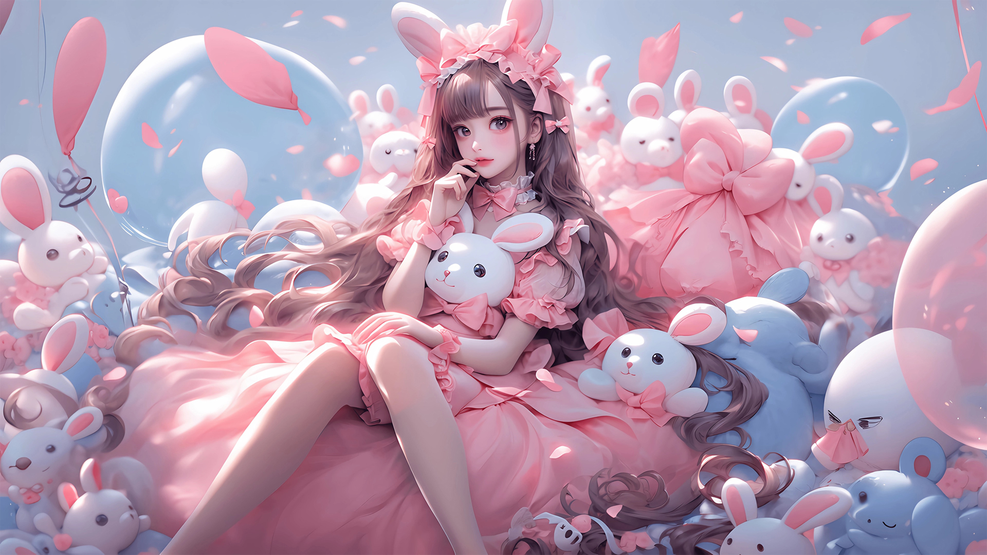 ['可爱粉红兔子少女动漫壁纸']