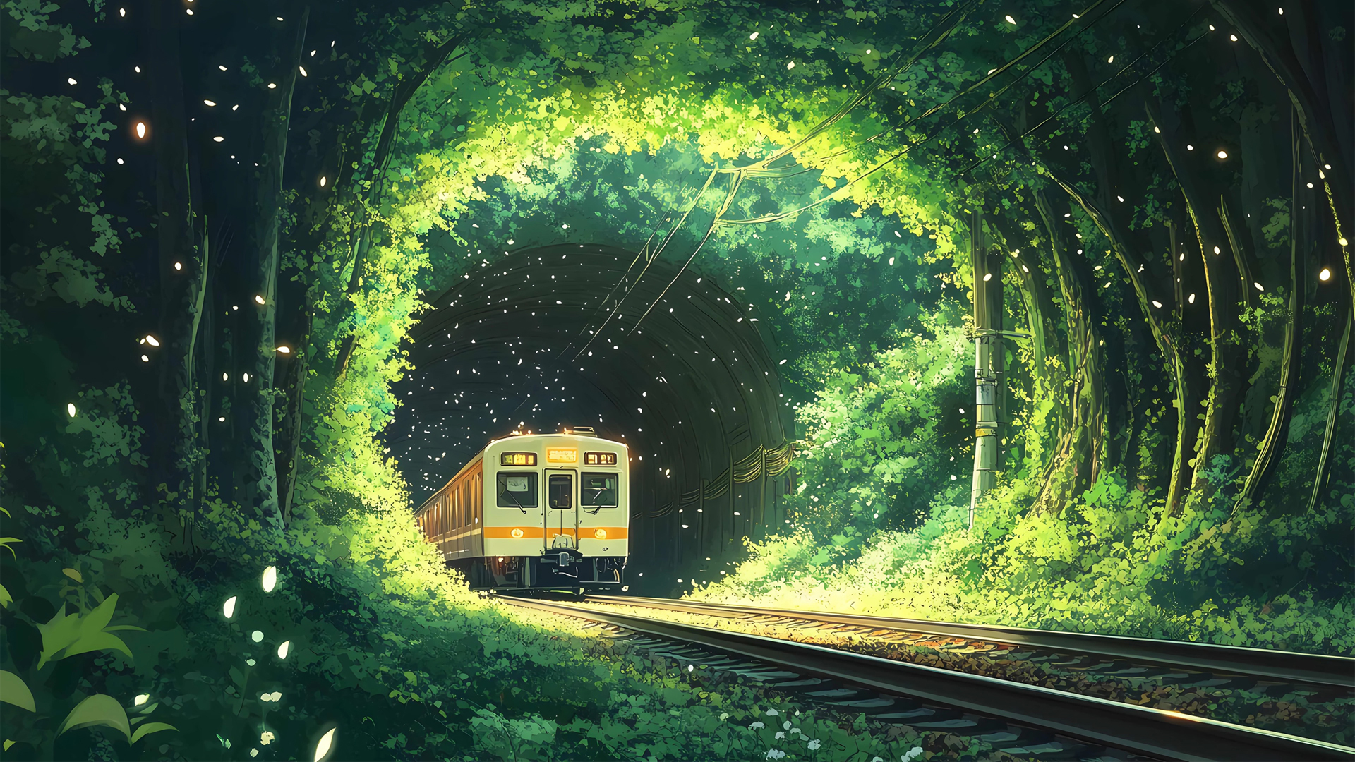 ['列车 森林风景 护眼 自然壁纸 高清 铁路摄影']