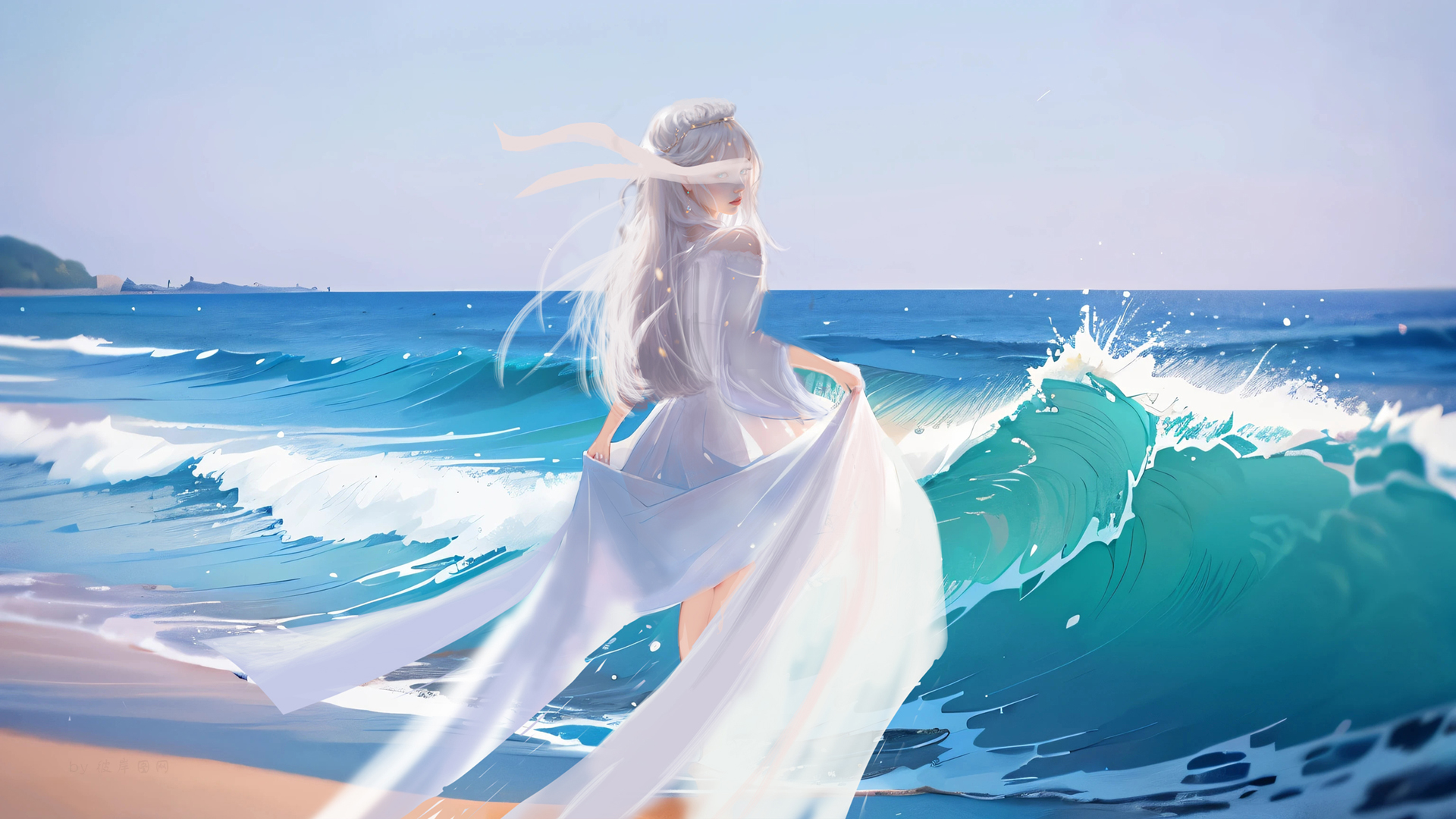 ['海边少女 蒙眼 漫漫壁纸 高清唯美 4K风景']