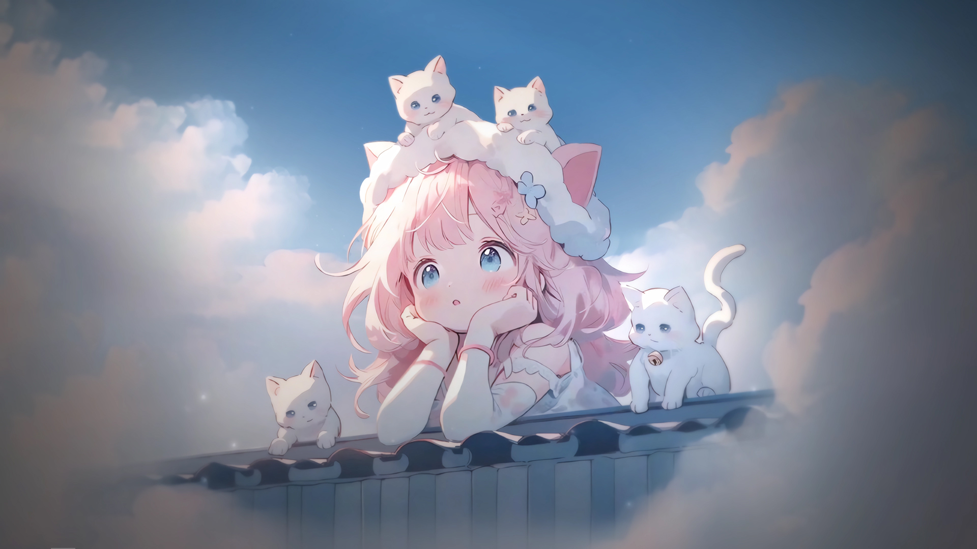 ['可爱 动漫 小女孩 猫 壁纸 插画 高清']