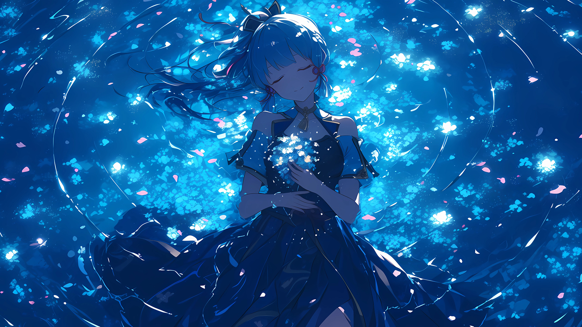 ['神里绫华 水光月色 高清桌面壁纸 3440x1440 带鱼屏壁纸']