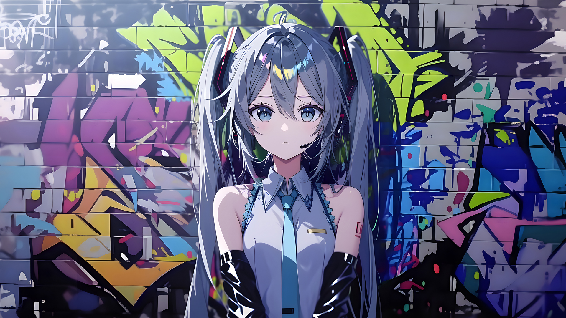 ['初音未来 涂鸦墙 桌面壁纸 4K高清 动漫壁纸 带鱼屏']