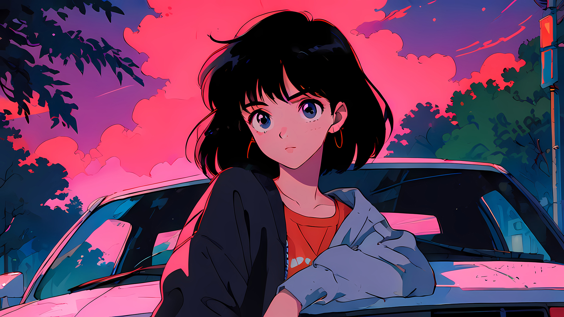 ['美少女 汽车 动漫风景 壁纸']