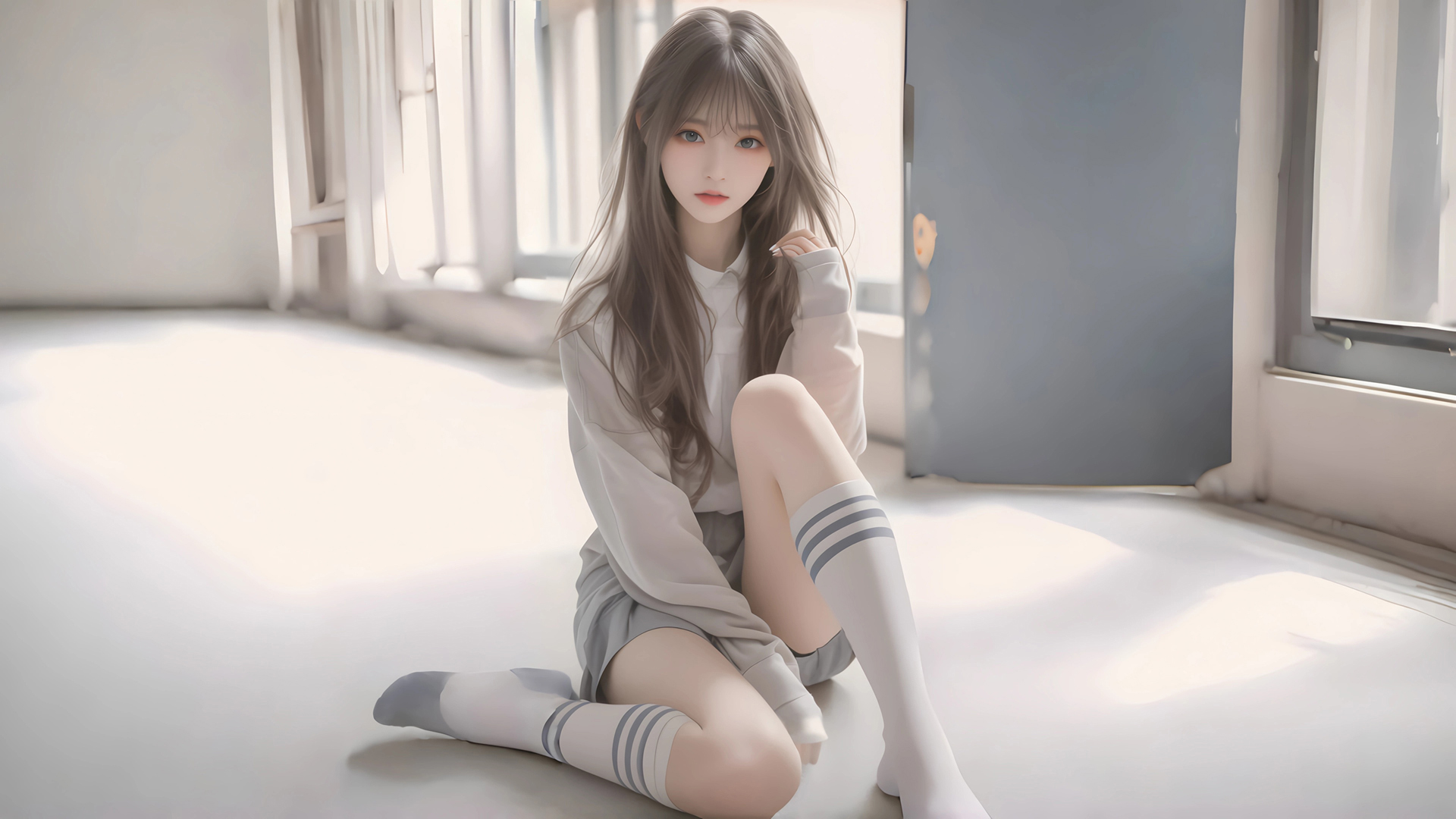 ['室内场景 长发美少女 白色服装 动漫壁纸']