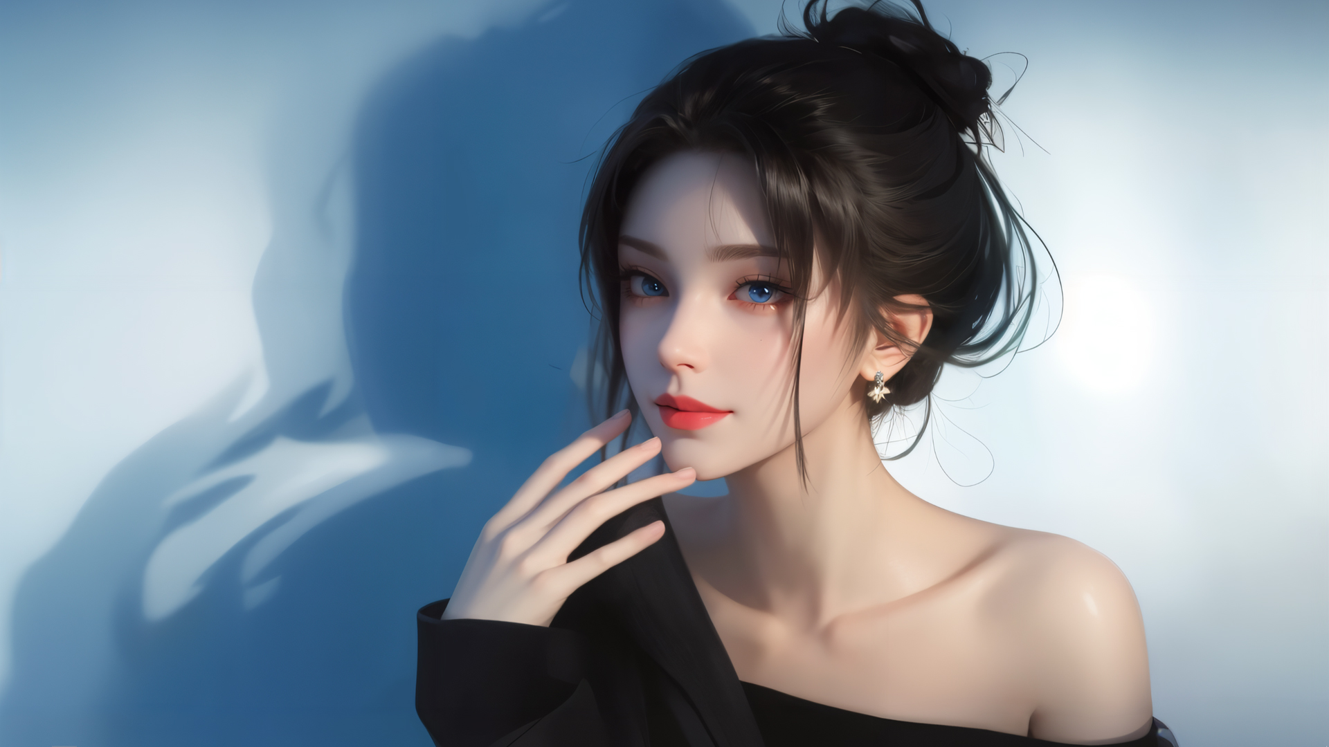 ['蓝眼睛 长发 动漫美女 高清桌面壁纸 AI绘画']