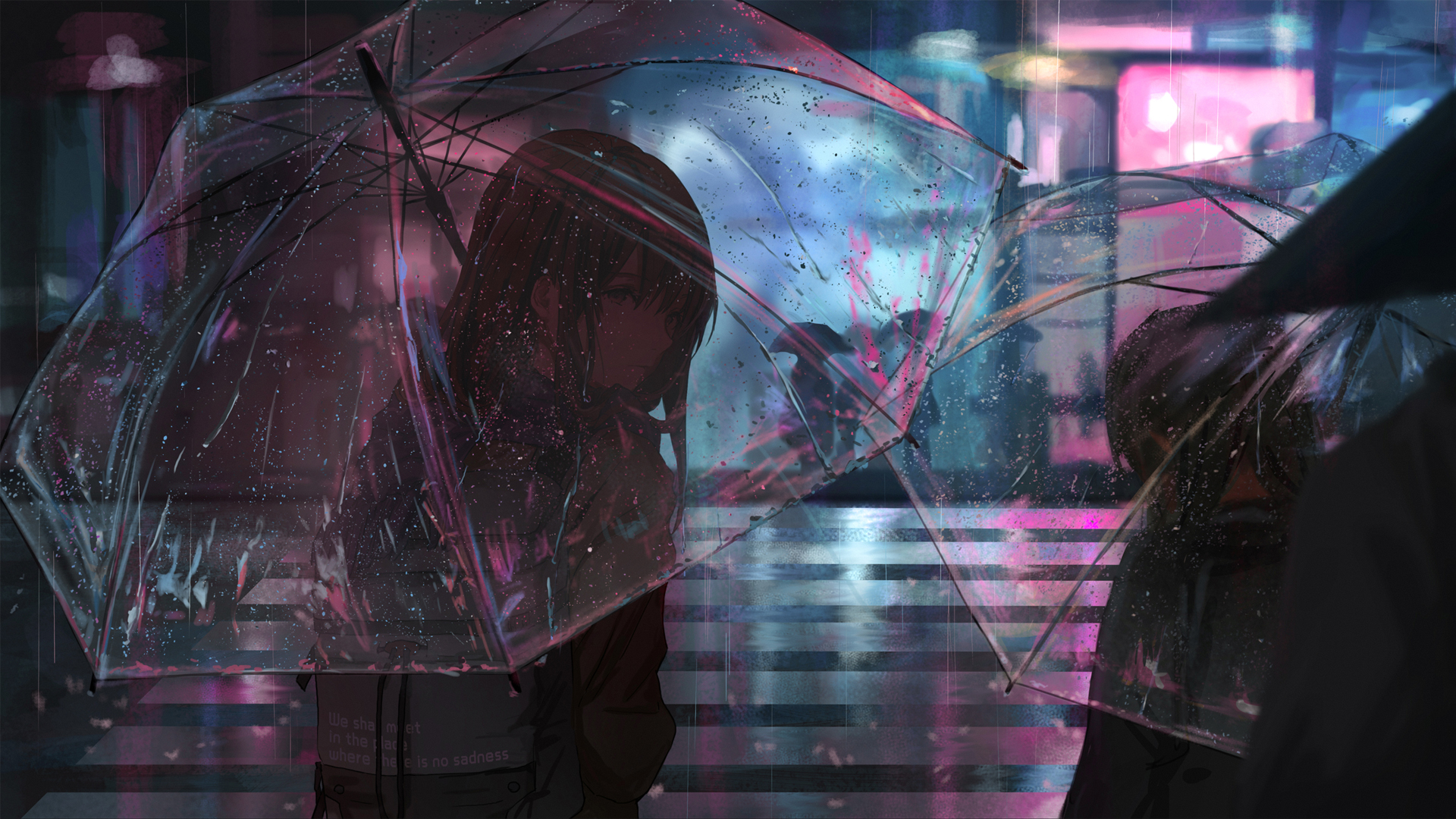 ['雨天夜景 女子雨伞 城市动漫壁纸 4K高清']