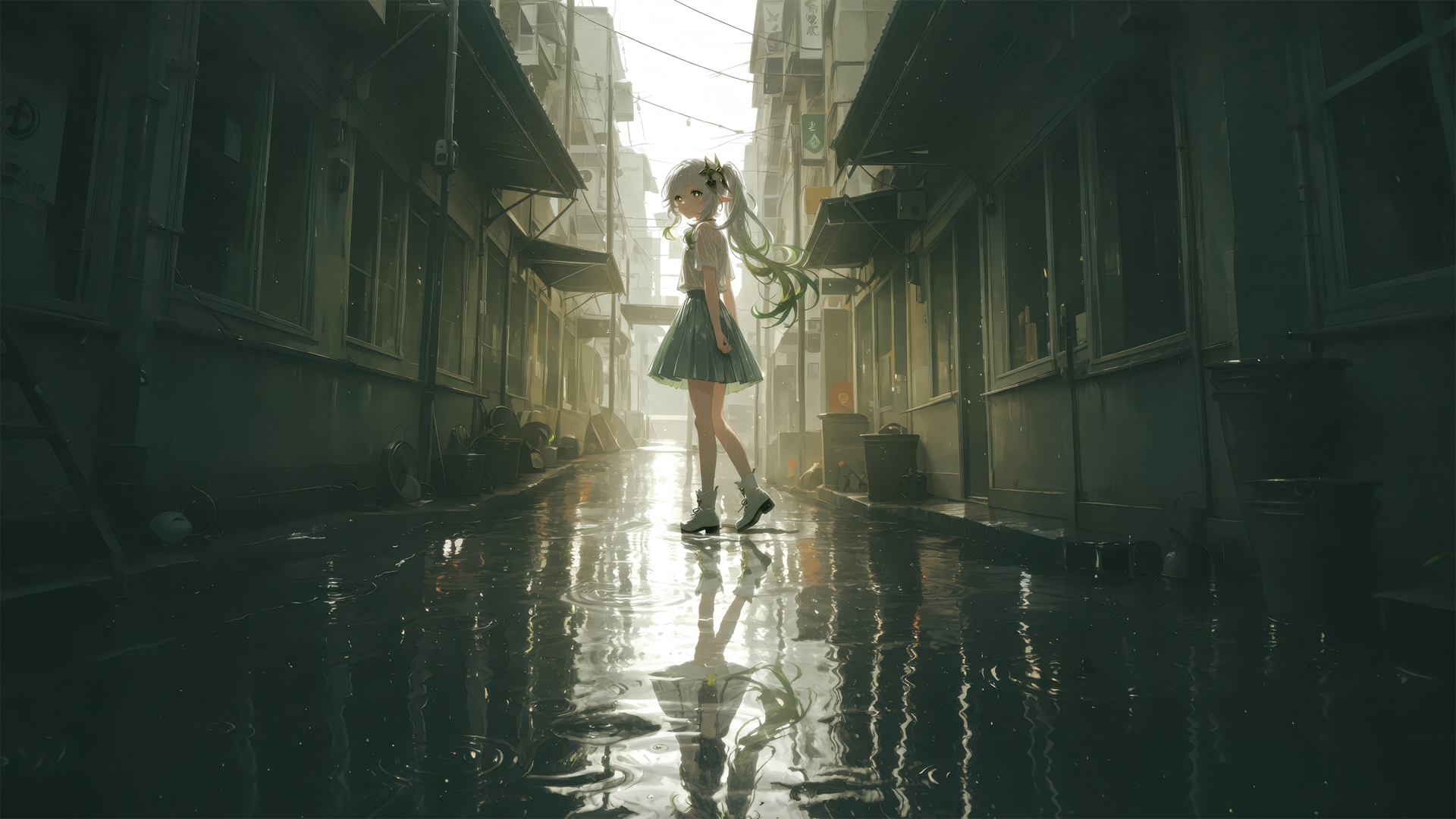 ['原神 纳西妲 雨后街道 4K动漫电脑壁纸 高清动态壁纸']