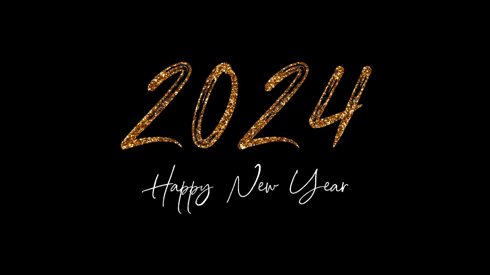 ['龙年中国风 黑金色 毛笔艺术字 2024新年快乐 高清壁纸']