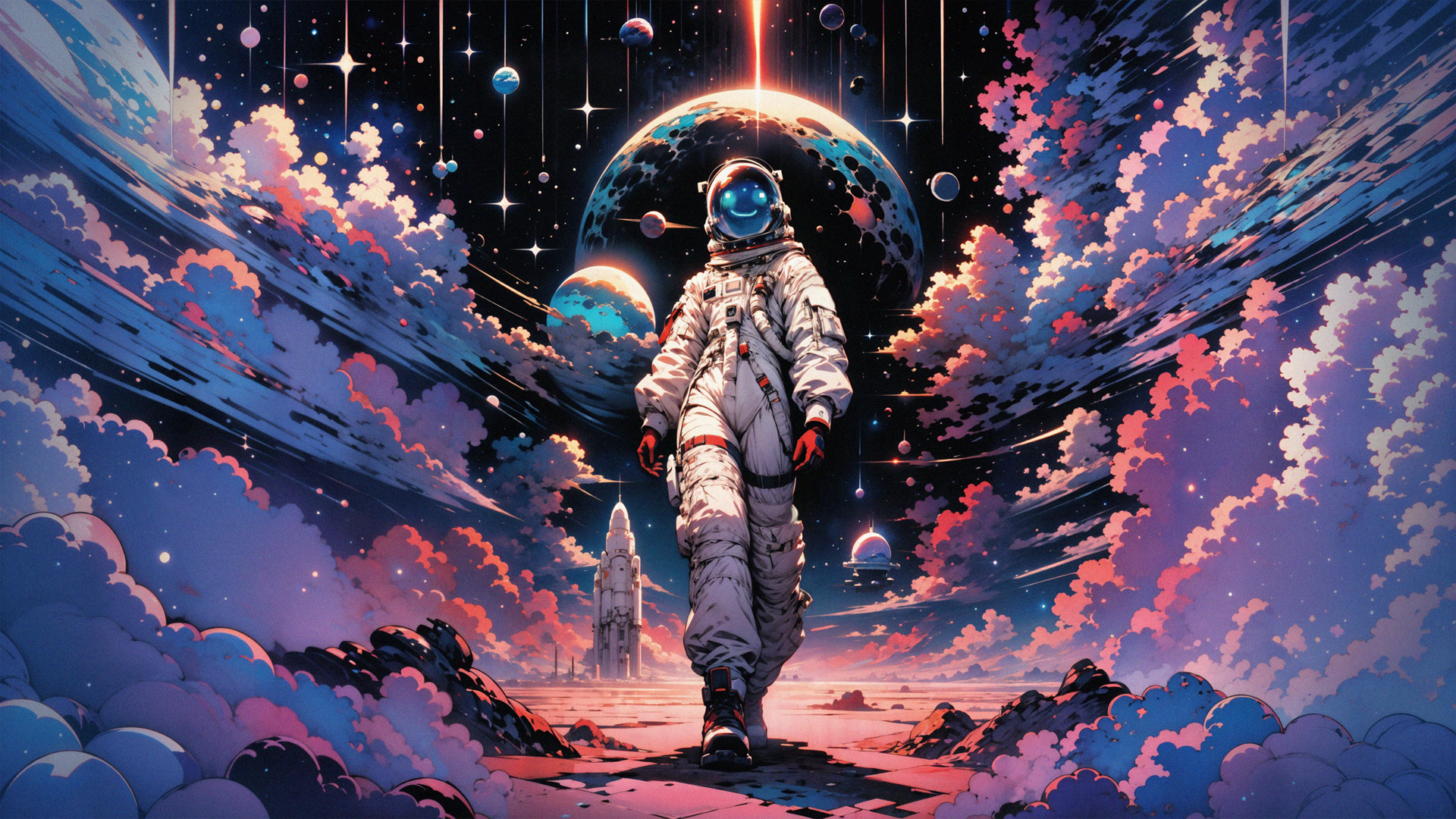 ['可爱 卡通 太空人 动漫 电脑壁纸 手绘 插画']