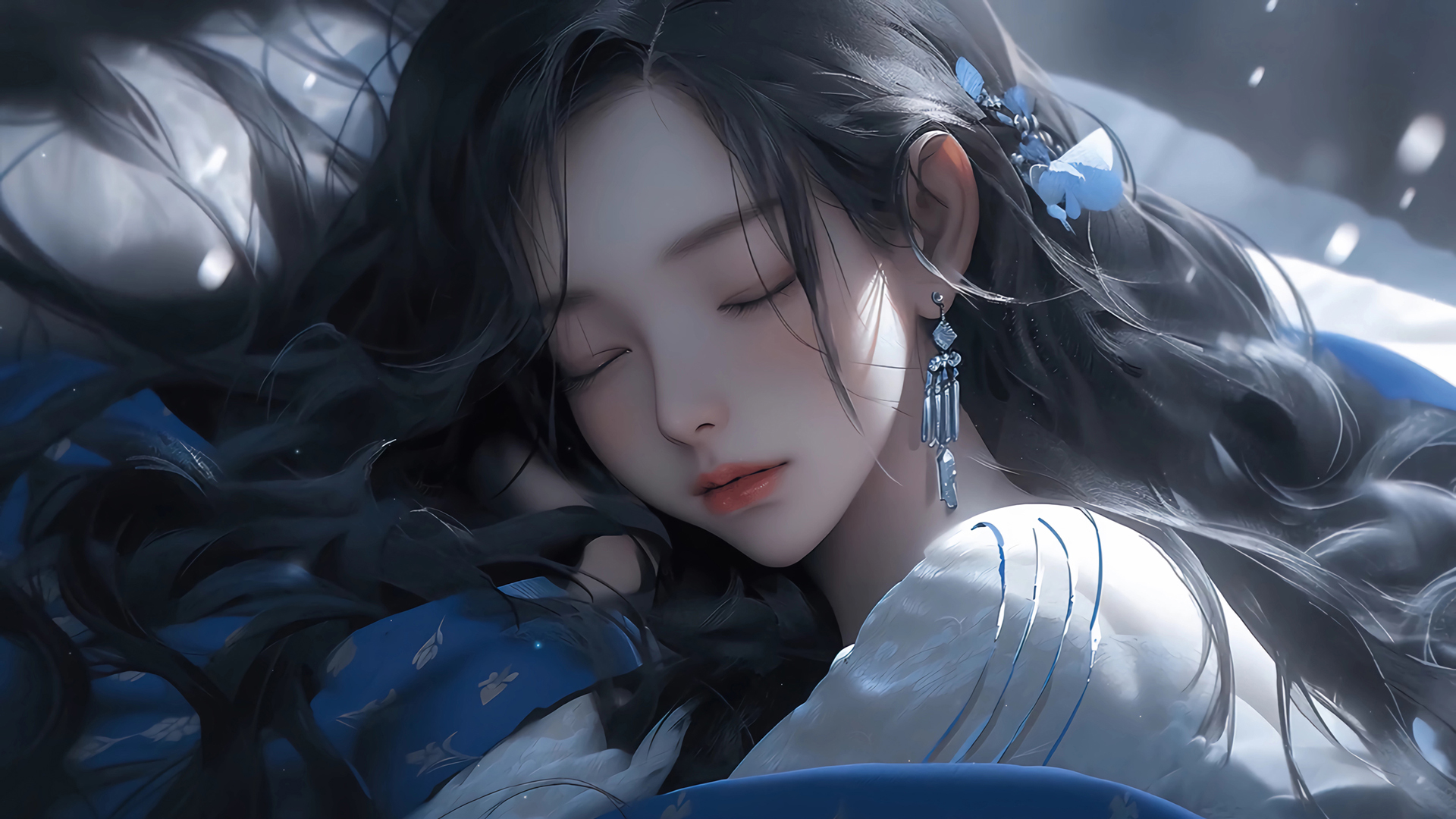 ['古风睡美人动漫壁纸 高清桌面美女风景插画']