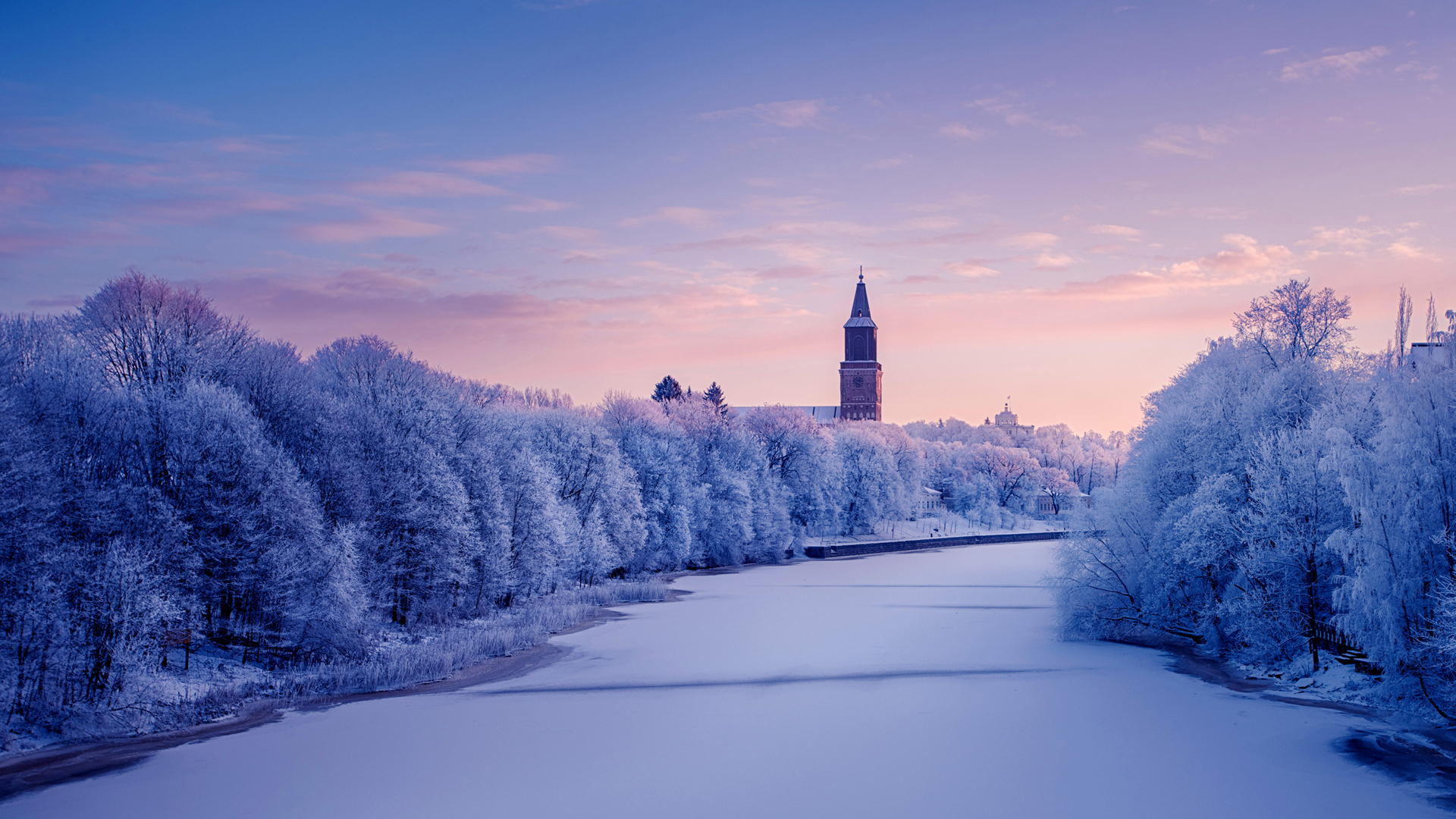 ['芬兰图尔库奥拉河冬季雪景电脑壁纸']