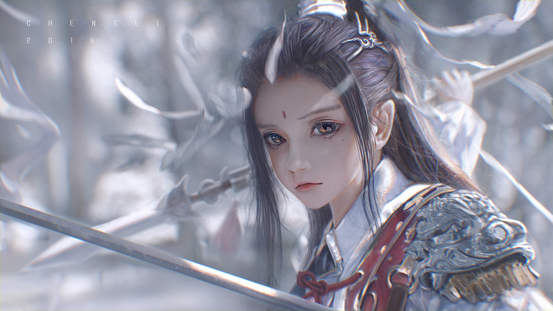 ['古风动漫女战士剑手绘高清壁纸']
