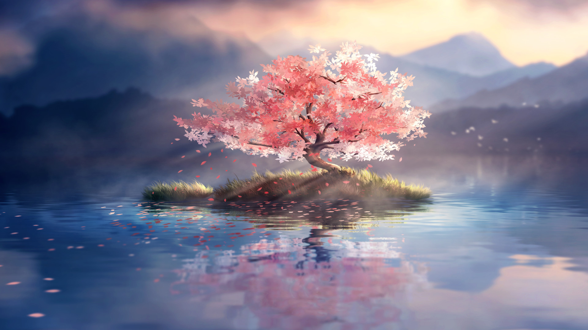 ['高清孤独的树湖水倒影中央山风景壁纸']