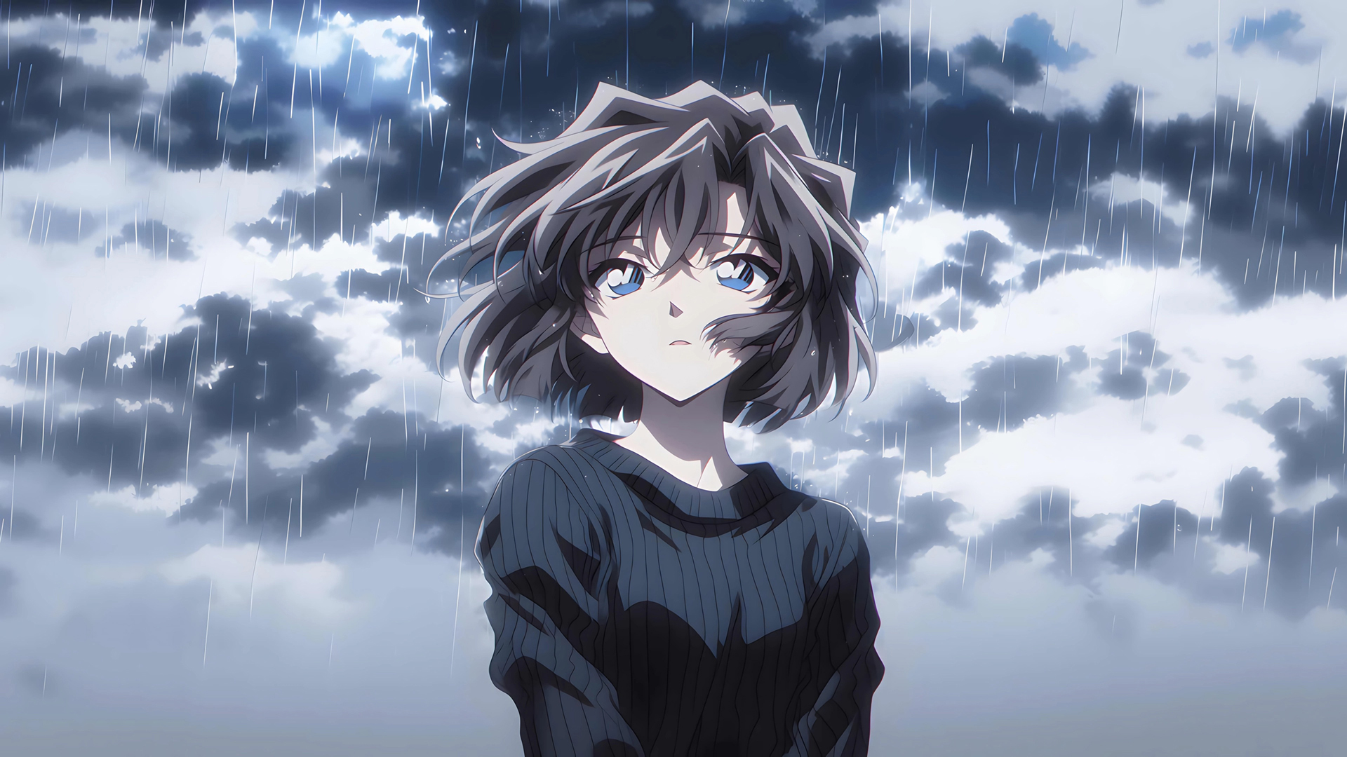 ['灰原哀 雨中 高清 动漫壁纸']
