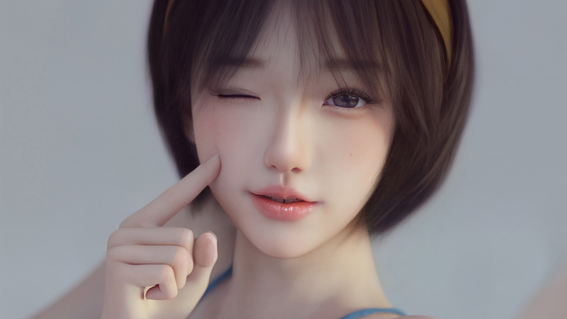['3D短发动漫女孩可爱脸高清桌面壁纸']
