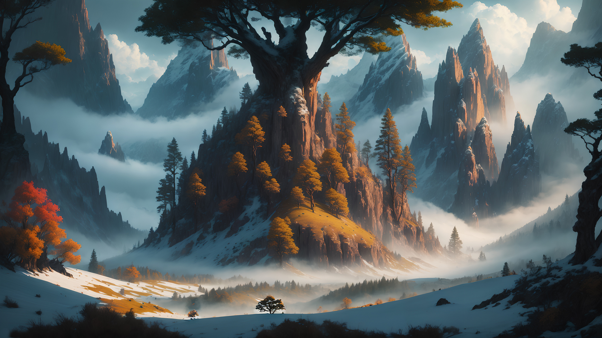 ['秋季山景 枫叶 云雾 仙境壁纸推荐']