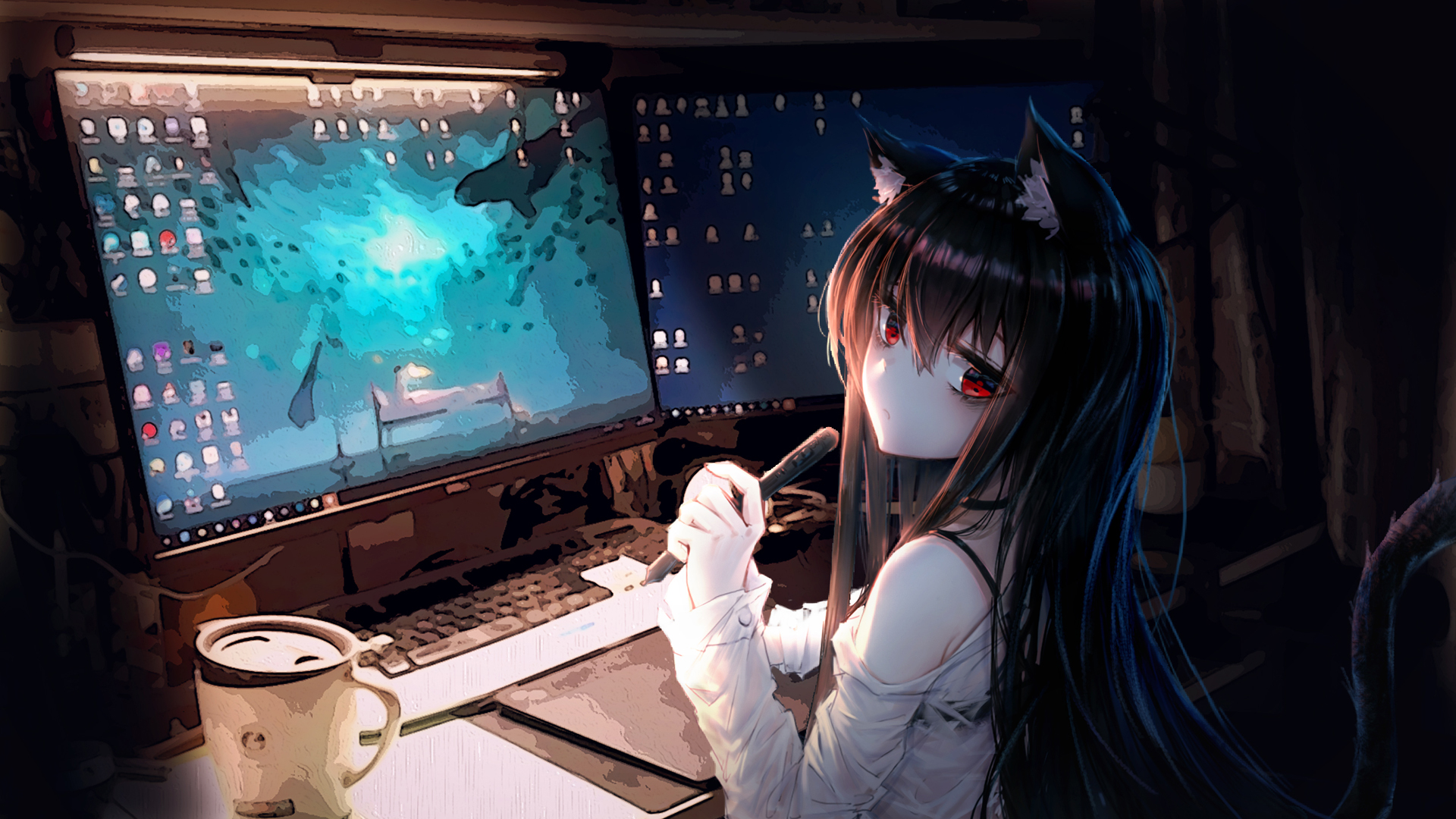 ['二次元猫耳少女 4K高清 AI绘画 动漫壁纸 电脑手机双用']