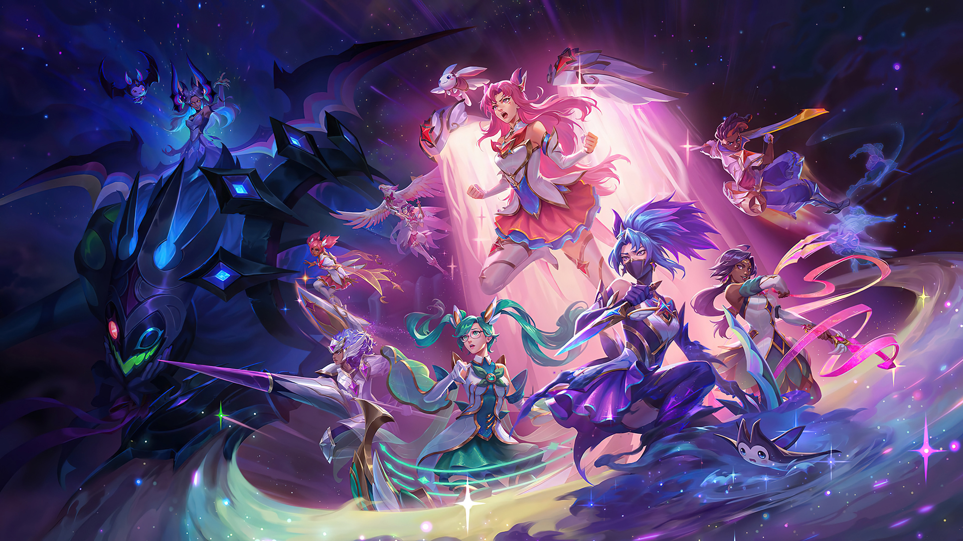 ['LOL英雄联盟 星之守护者皮肤 卡莎 阿卡丽 娑娜 尼菈 高清壁纸合集']