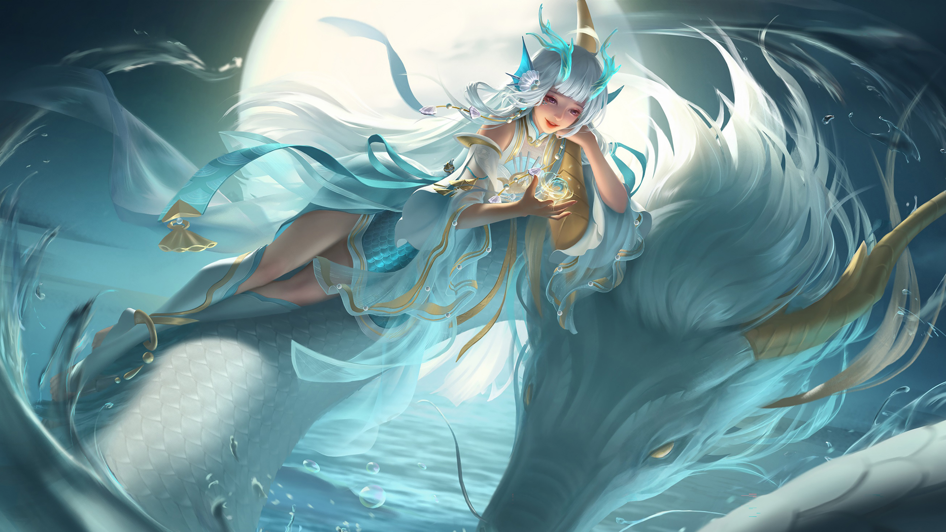 ['王者荣耀 西施 游龙清影 同人壁纸 COSPLAY 4K高清 古风插画']