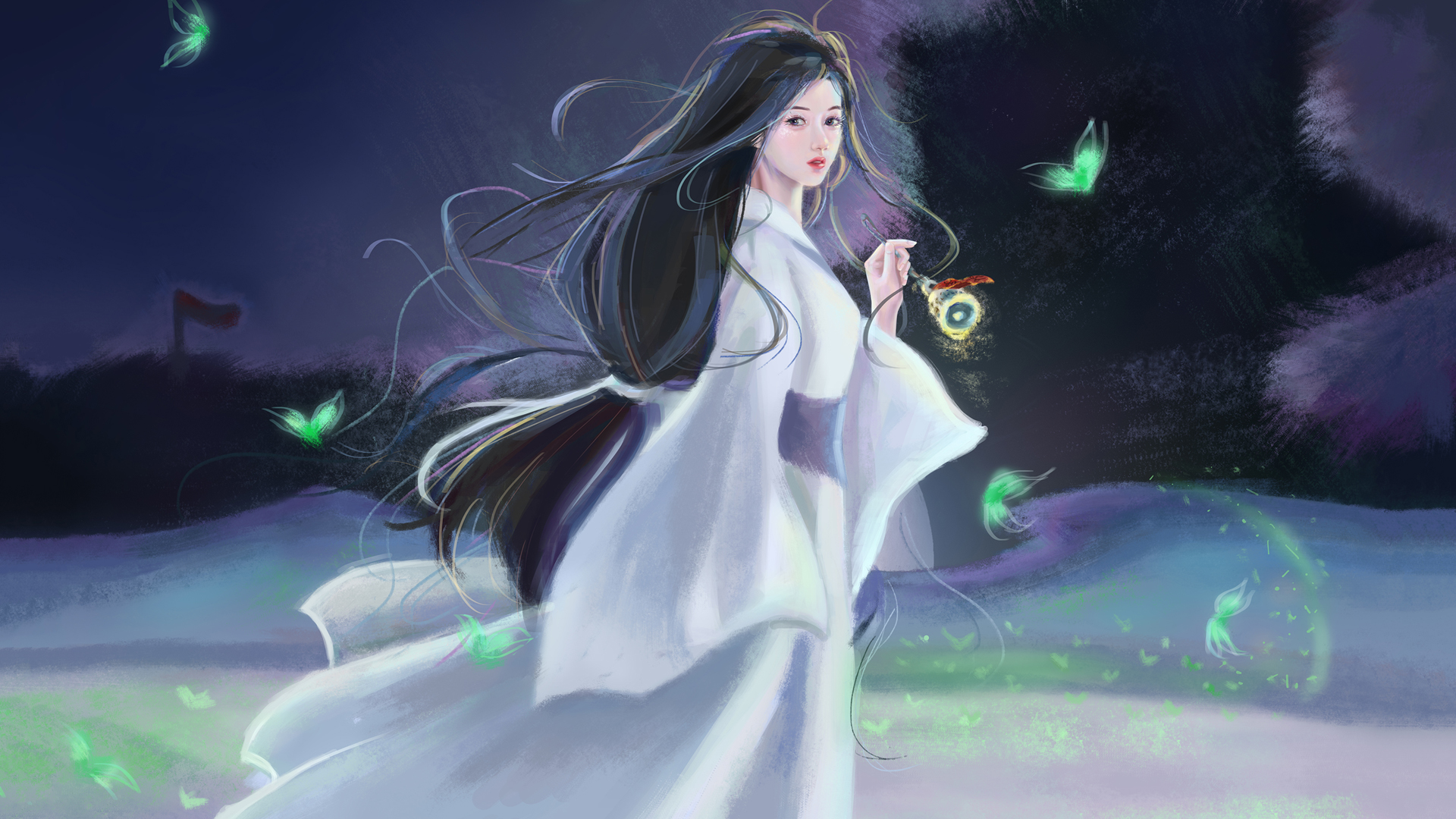 ['巴图BaTu 古风 古装 女孩 夜晚 唯美 高清 壁纸']