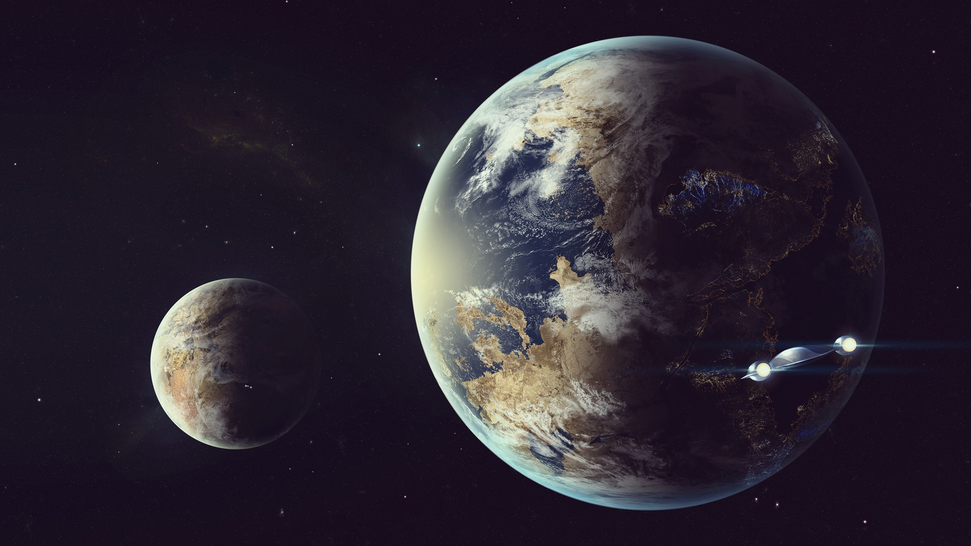 ['地球月球行星宇宙飞船高清太空电脑壁纸4K']
