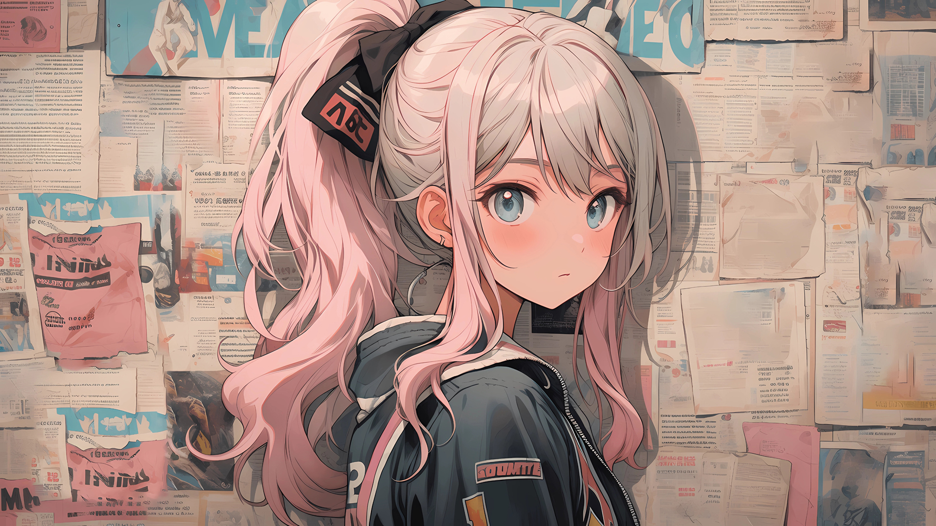 ['双马尾 粉红长发 少女 动漫壁纸 报纸背景']