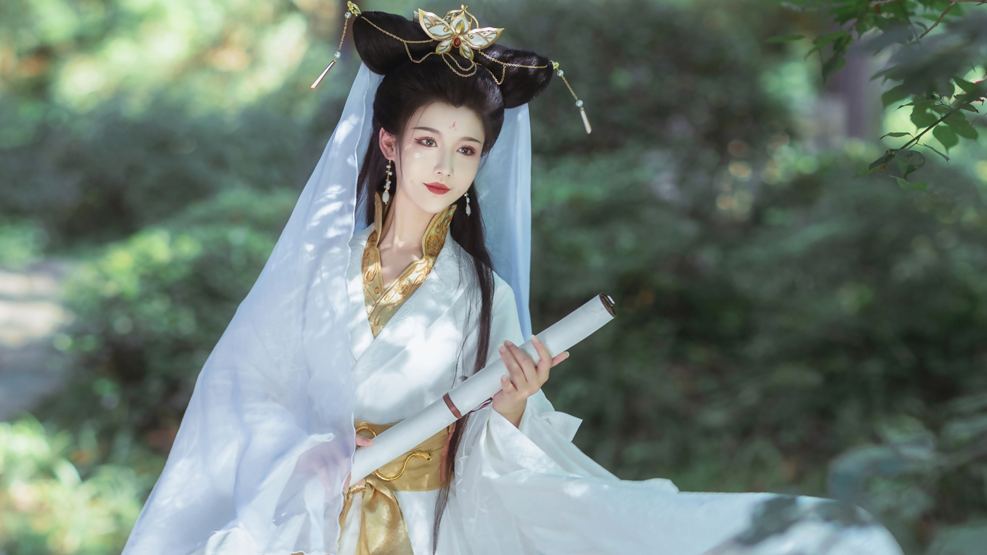 ['cosplay 白娘子 美女摄影 高清壁纸 4K电脑壁纸 白蛇缘起']