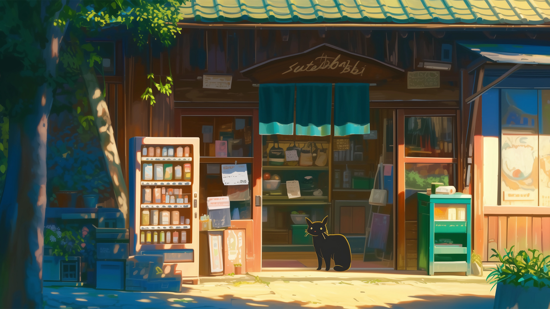 ['小卖铺 商店 小黑猫 动漫 风景壁纸']