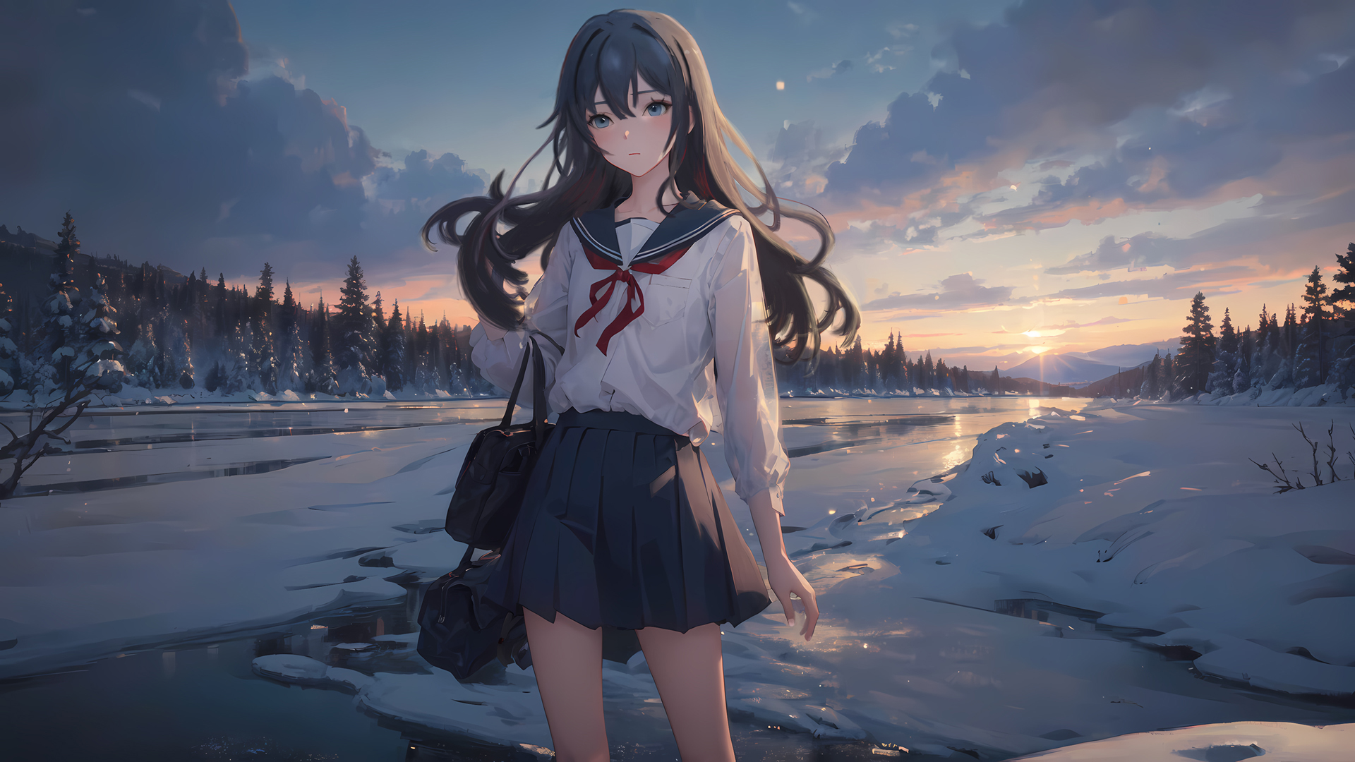 ['4K唯美动漫壁纸 粉色长发美女 二次元风景']
