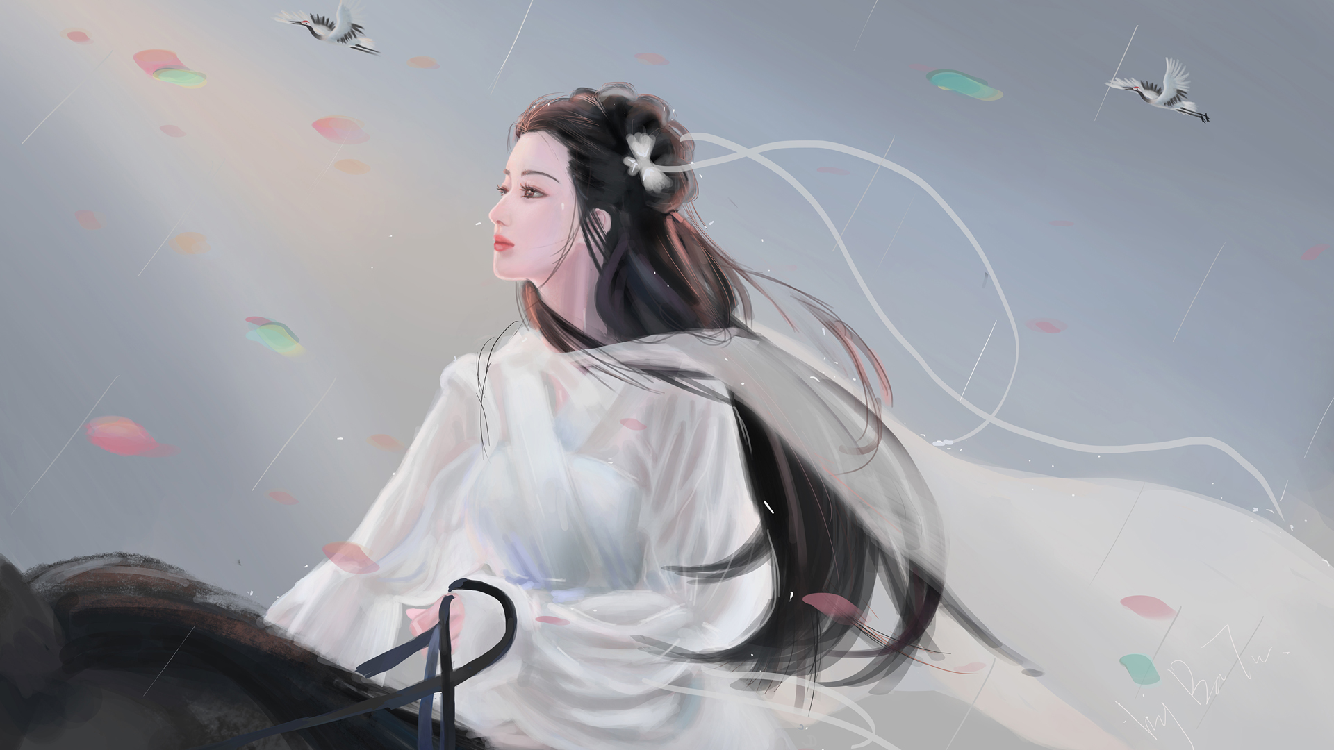 ['巴图BaTu 古风白衣女孩 骑马 唯美 动漫壁纸']