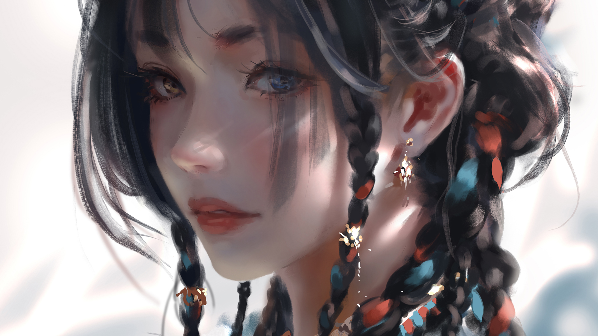 ['长辫子美女 厚涂 唯美 高清壁纸 4K']