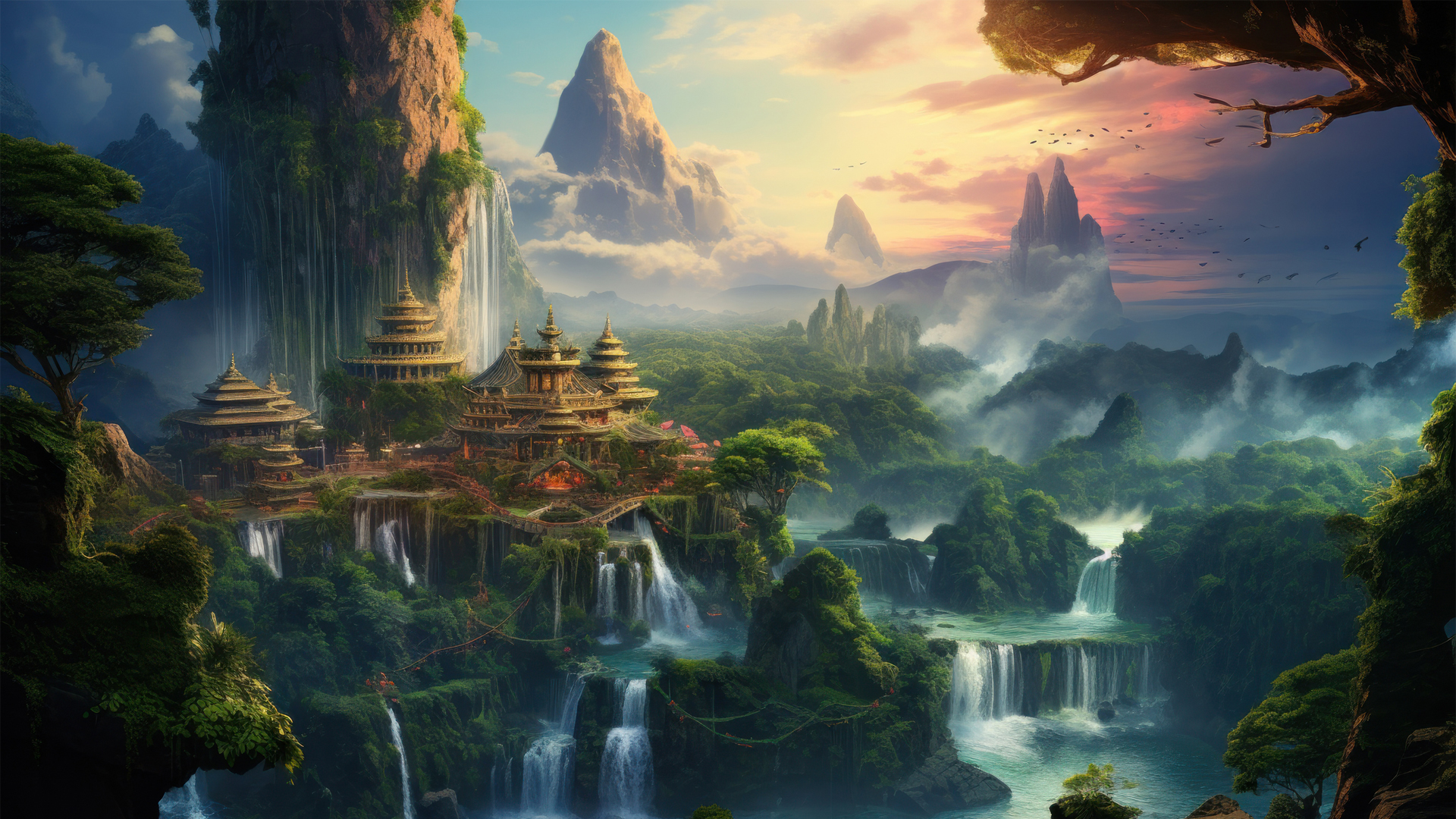 ['山脉 瀑布 高清自然风景壁纸 山水风光 摄影图片 旅游景区']