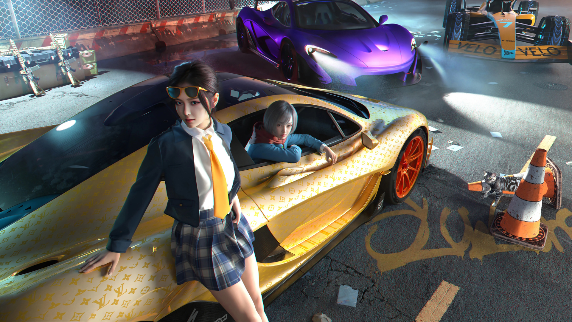 ['美女跑车 高清电脑壁纸 香车美女 车模动态壁纸']