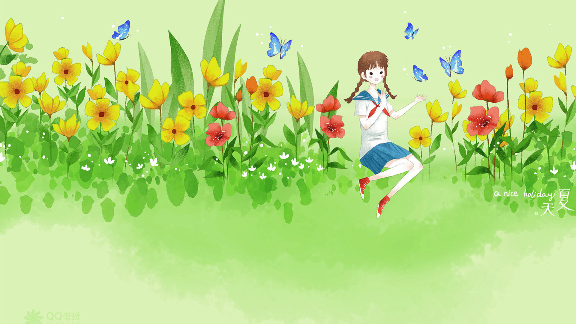 ['花丛 暑假 电脑壁纸 高清 插画']