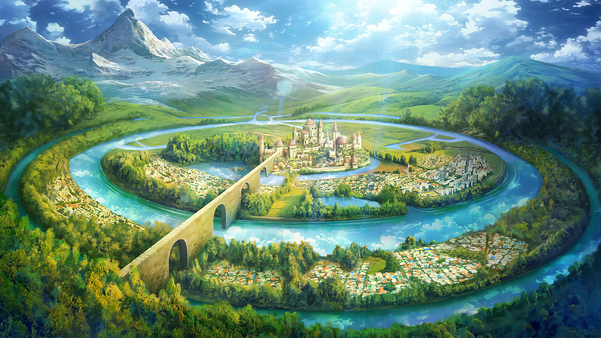 ['梦幻城堡 仙境风景 插画壁纸 唯美风景 手绘城堡']