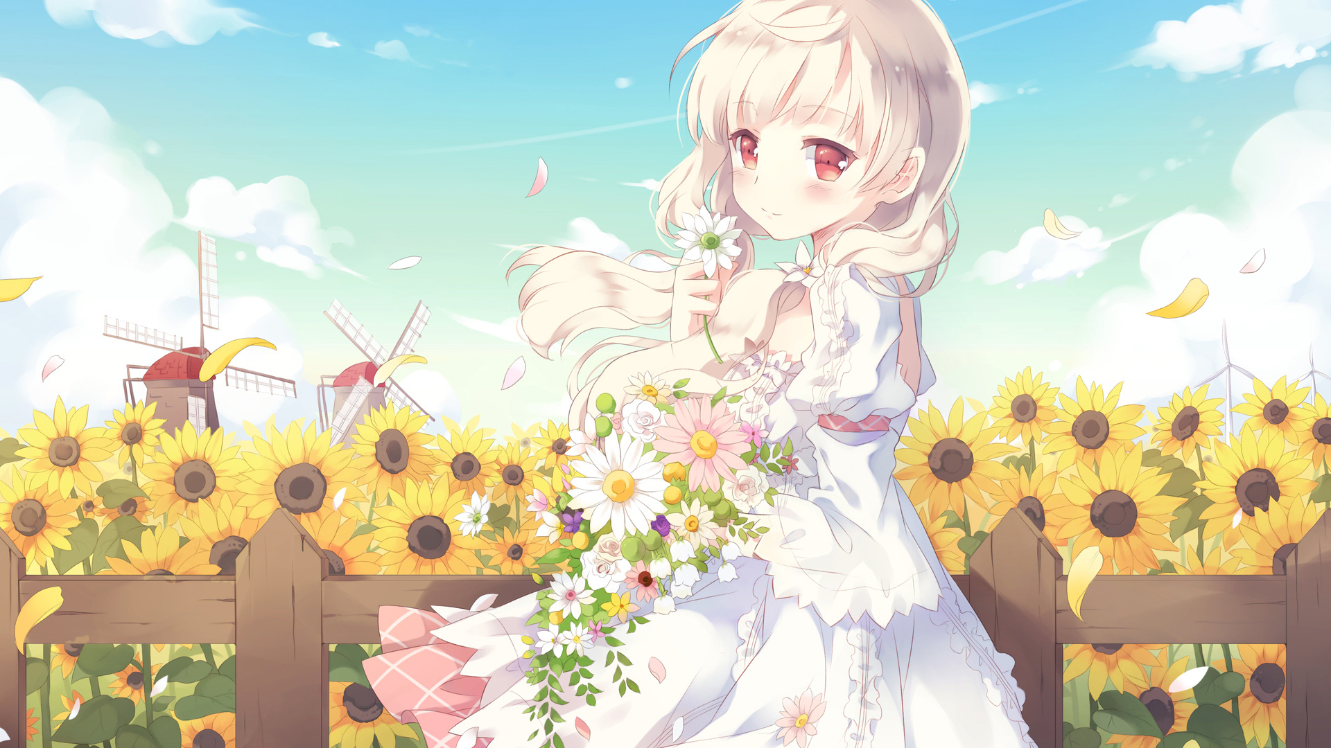 ['夏日 向日葵 清新 动漫少女 壁纸']