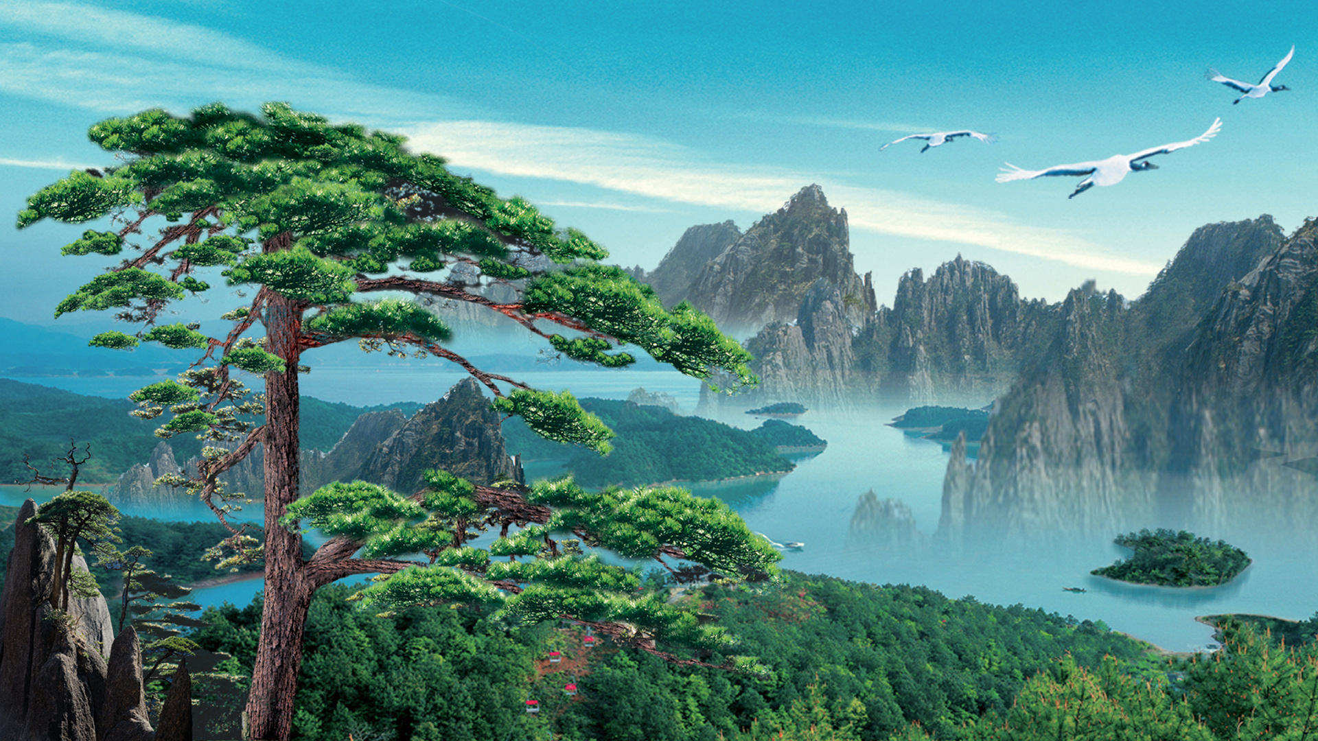 ['迎客松 风景 高清 桌面壁纸 中国风 四季景色']