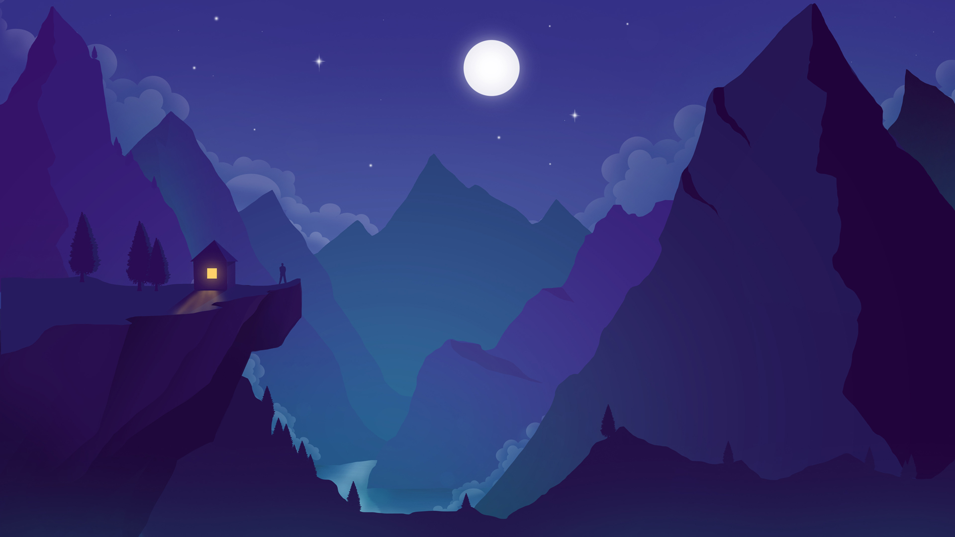 ['奇幻夜景 山 月亮 星星 4K高清桌面壁纸']