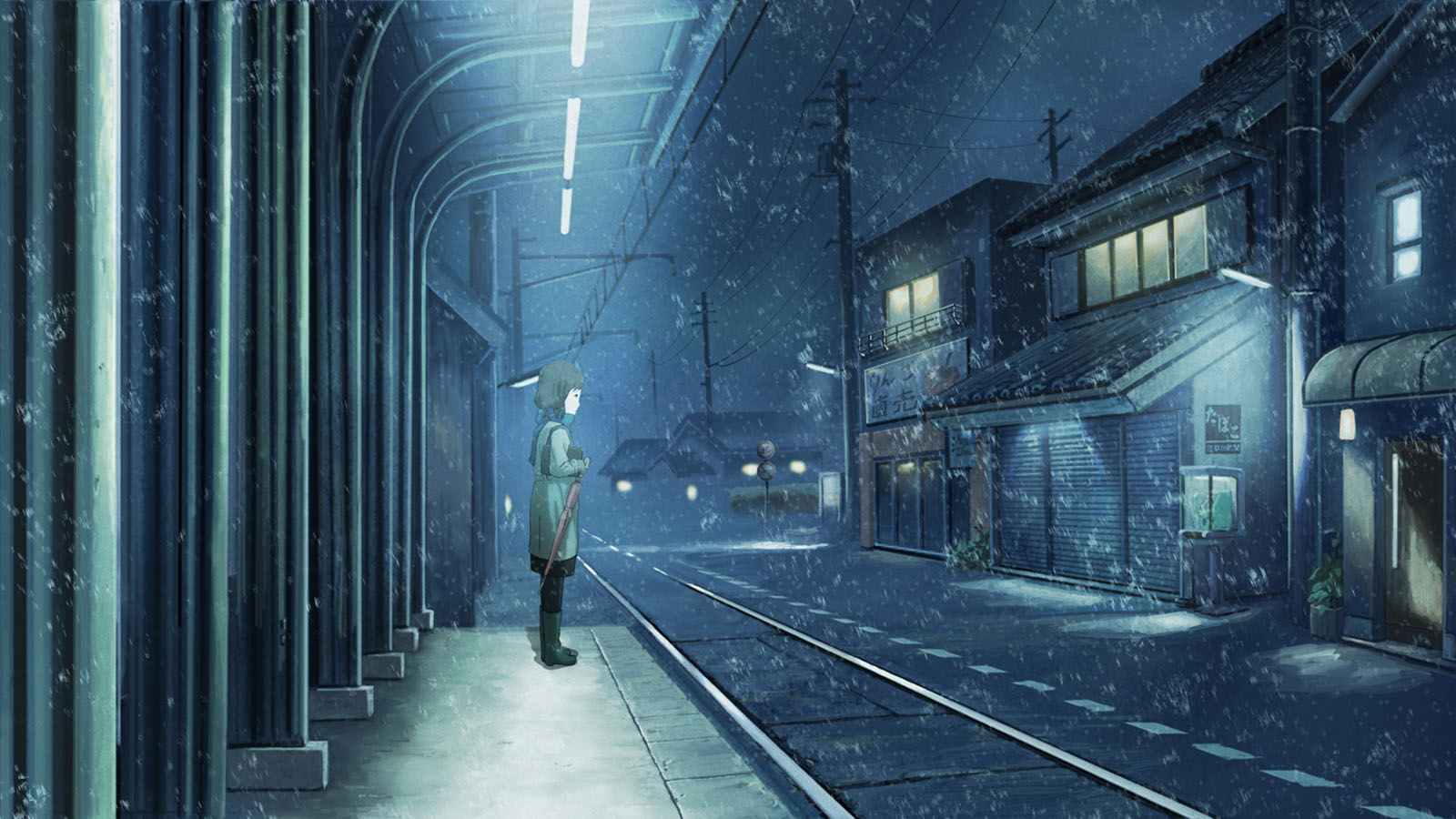 ['高清少女车站等待列车电脑壁纸']