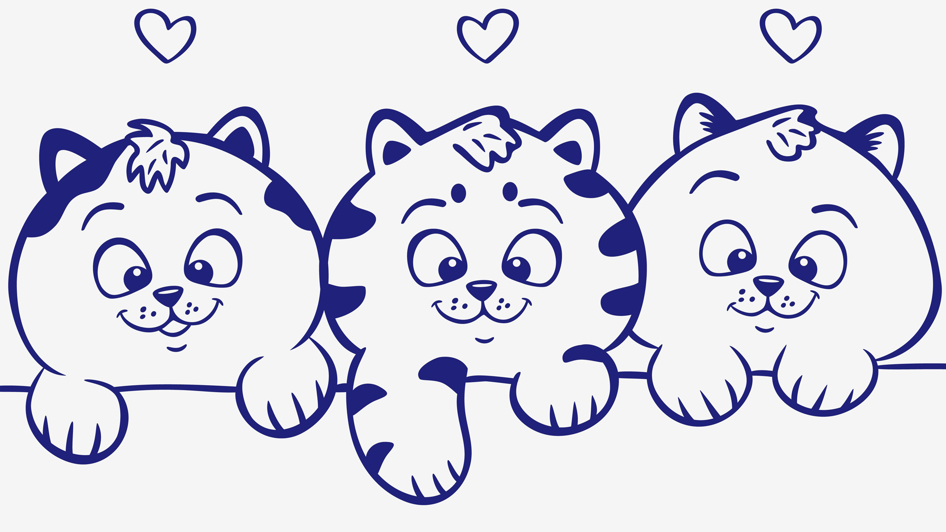 ['三只小猫 爱心 眼睛 猫矢量图 可爱壁纸 动物插画']