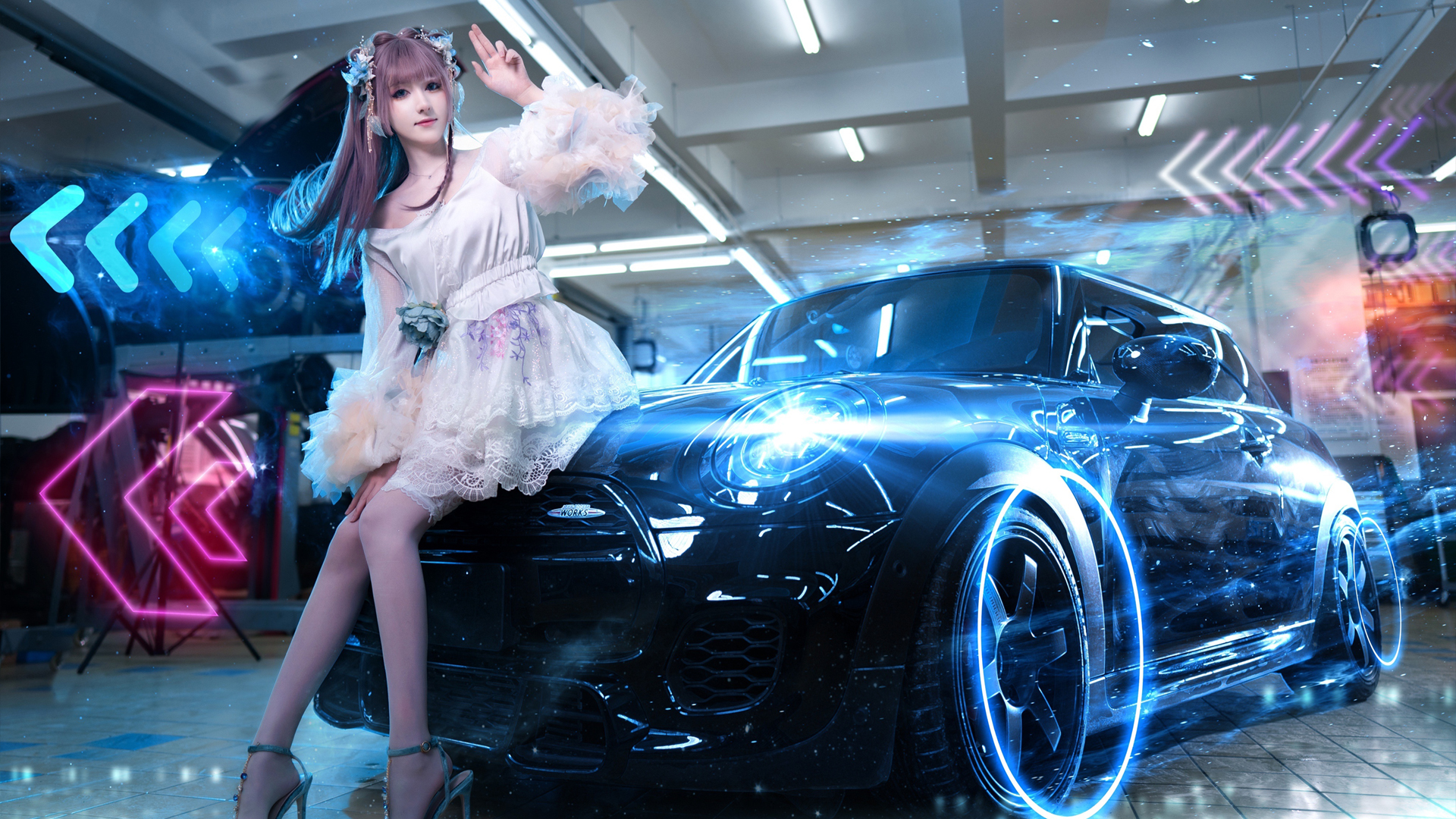['王牌竞速 红白皇后 cos 白色礼服 动态壁纸']
