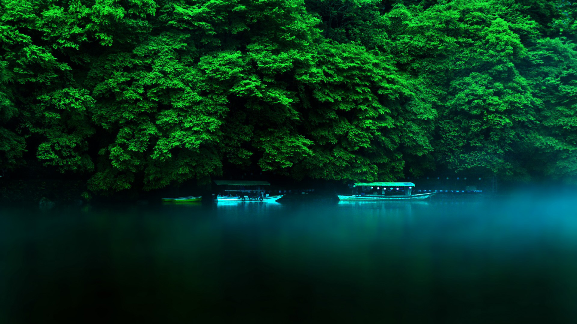 ['绿荫 湖水 小船 自然风景 高清电脑壁纸']