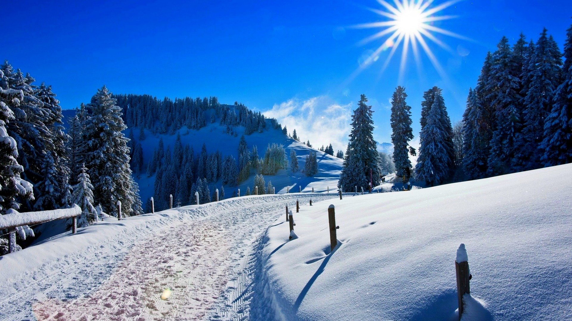 ['高清冬季雪山雪景自然山林风景摄影桌面壁纸']