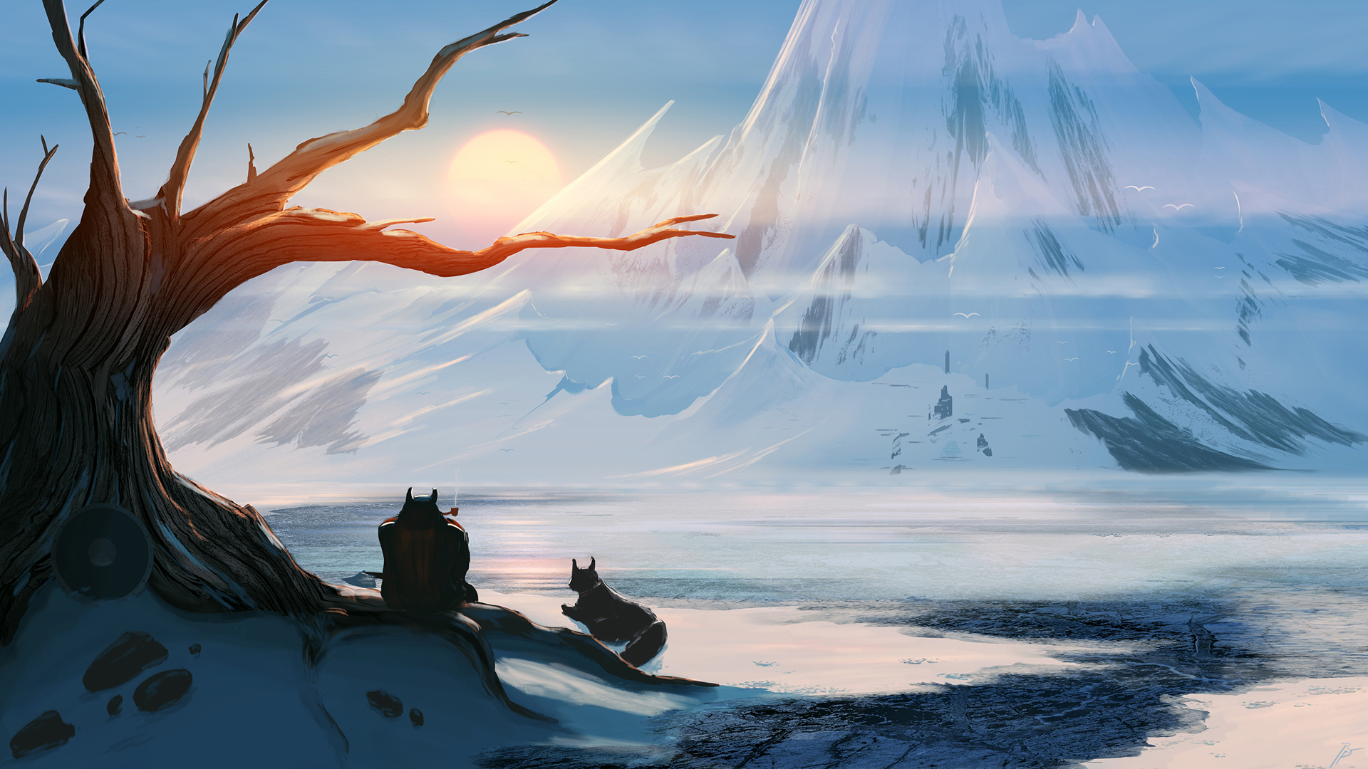['冬天 小矮人 山脉 唯美 童话 雪景 壁纸']