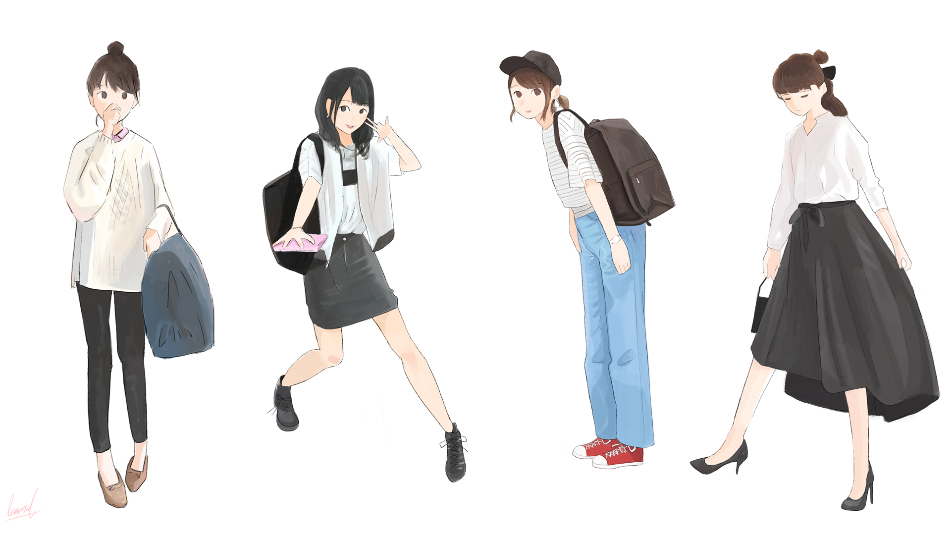 ['时尚女生 可爱 插画 卡通 手绘 壁纸']